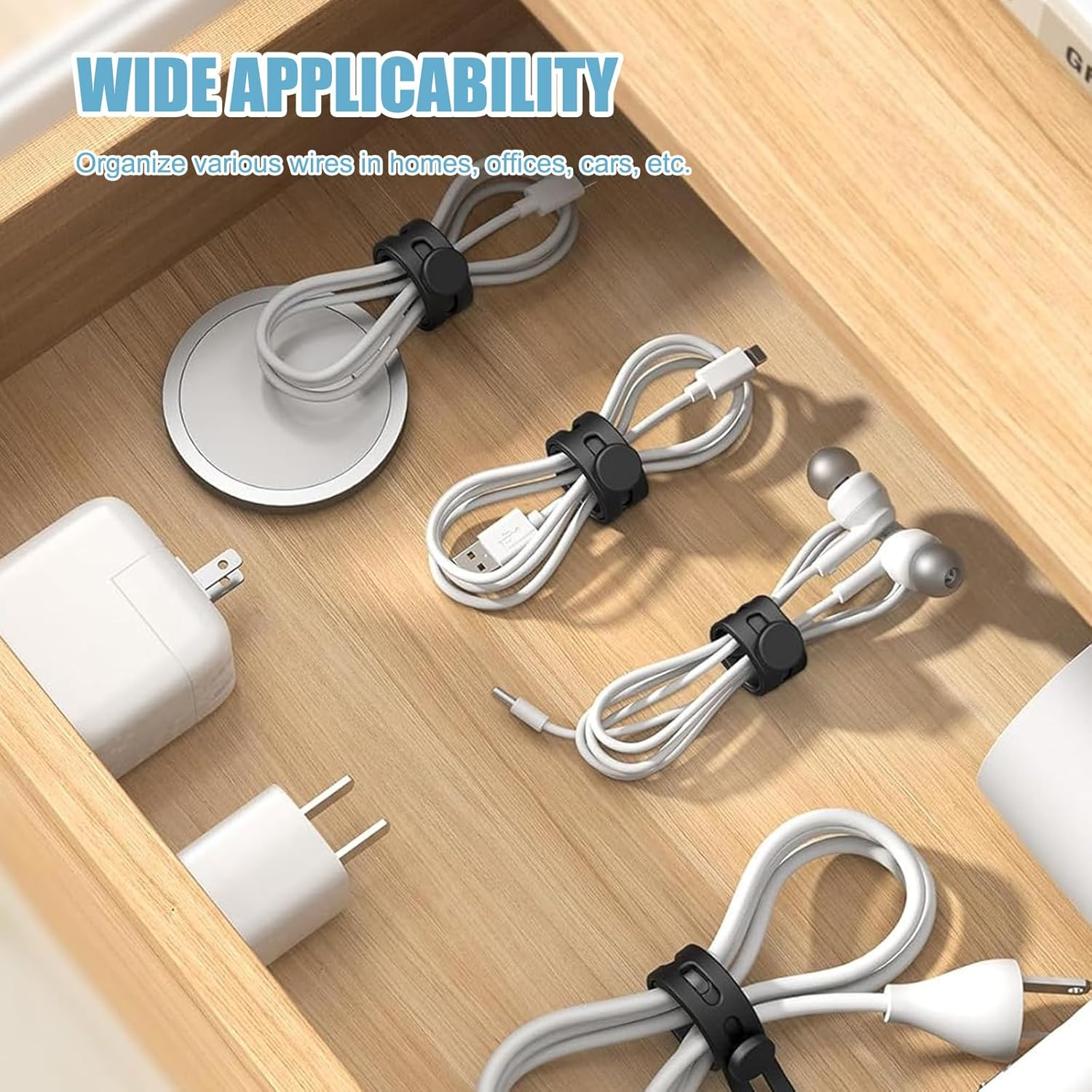Silicone Cable Ties &ndash; Reusable Stretchy Wire Organizers for Charger, Earphone & Computer Cables Multi-Color Identification Tags for Home & Office Cable Management Durable, Soft, 20 Pcs image number 4