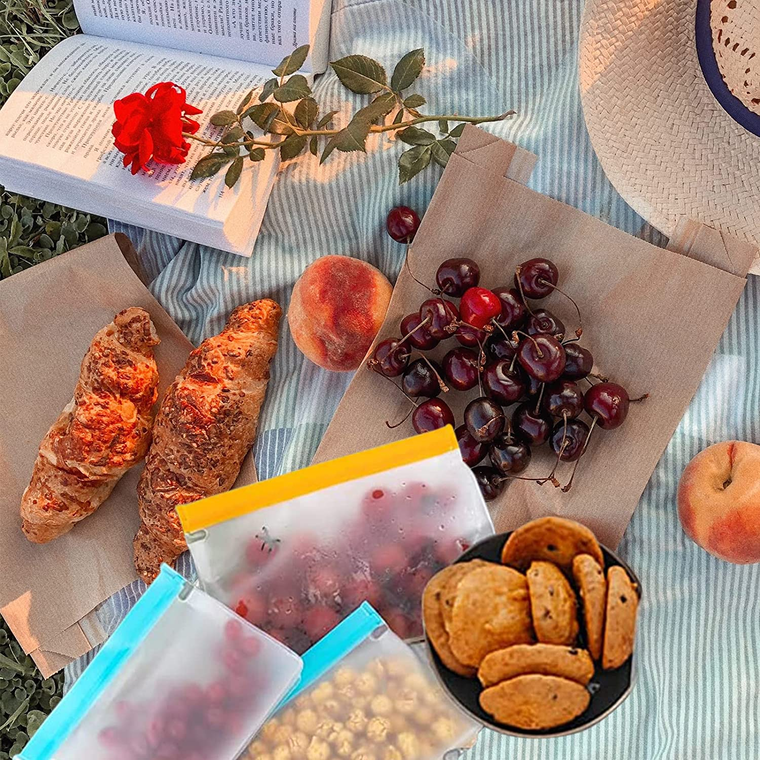 Reusable Food Storage Bags 10 Pack - Stand up Leakproof Bags for Kitchen, 2 Gallon + 4 Sandwich + 4 Snack Freezer Bags for Meat, Fruit, Cereal image number 4