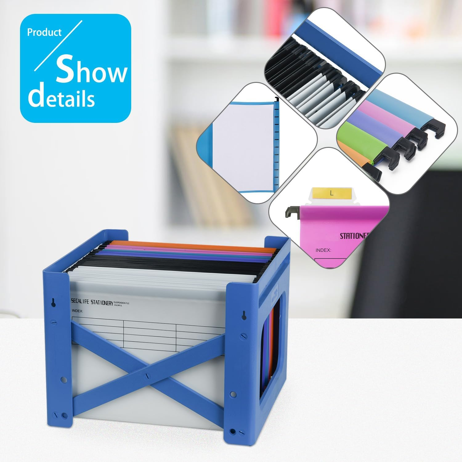 20PC White PP Filing Cabinet A4 Suspension Files Hanging Files Folders with Tabs and Inserts, Filing Cabinet Haning File for Office School Desktop File Storage, File Classification (White) image number 4