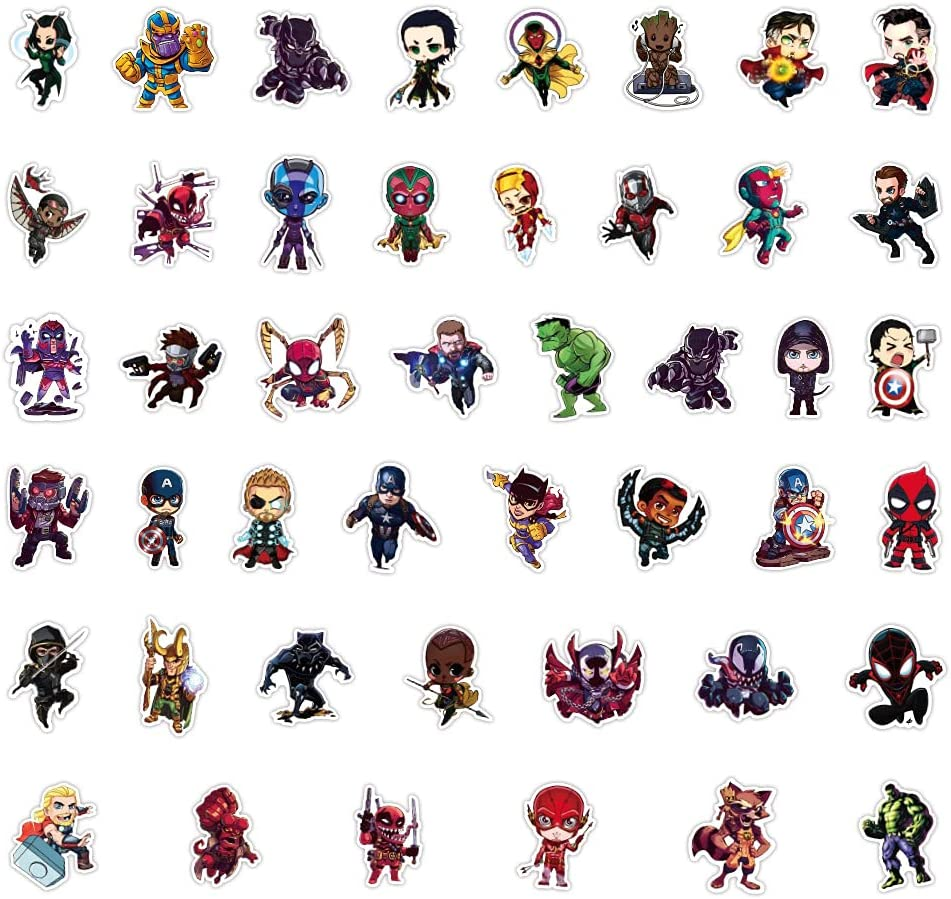 Superhero Stickers,100 PCS Marvel Comic Captain Spiderman Graffiti Vinyl Waterproof Decals for Water Bottles Computer Bicycle Skateboard Luggage Phone Pad Laptop Kids Teens Stickers Pack image number 5