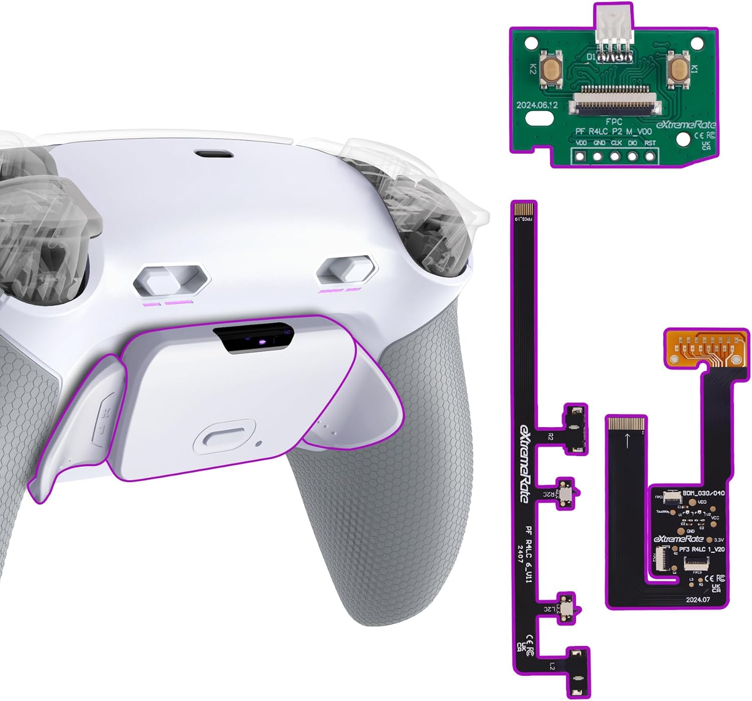 Extremerate Rise plus MAX Back Paddles Kit with Clicky Trigger Stops & Rubberized Grip for PS5 Controller BDM-030 040 050, Remappable Back Buttons Kit for PS5 Controller - White Gray - NO Controller - Galactic Purple image number 5
