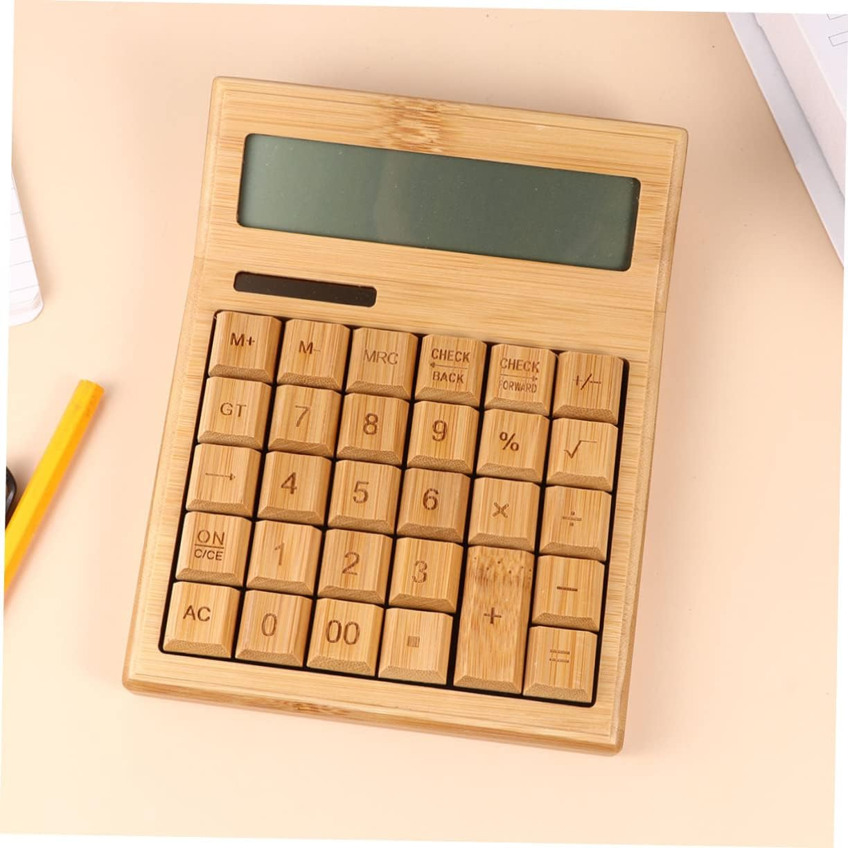Key Bamboo Solar Calculator for Office Portable Electronic Calculator Buttons for Desk Use and Basic Calculations