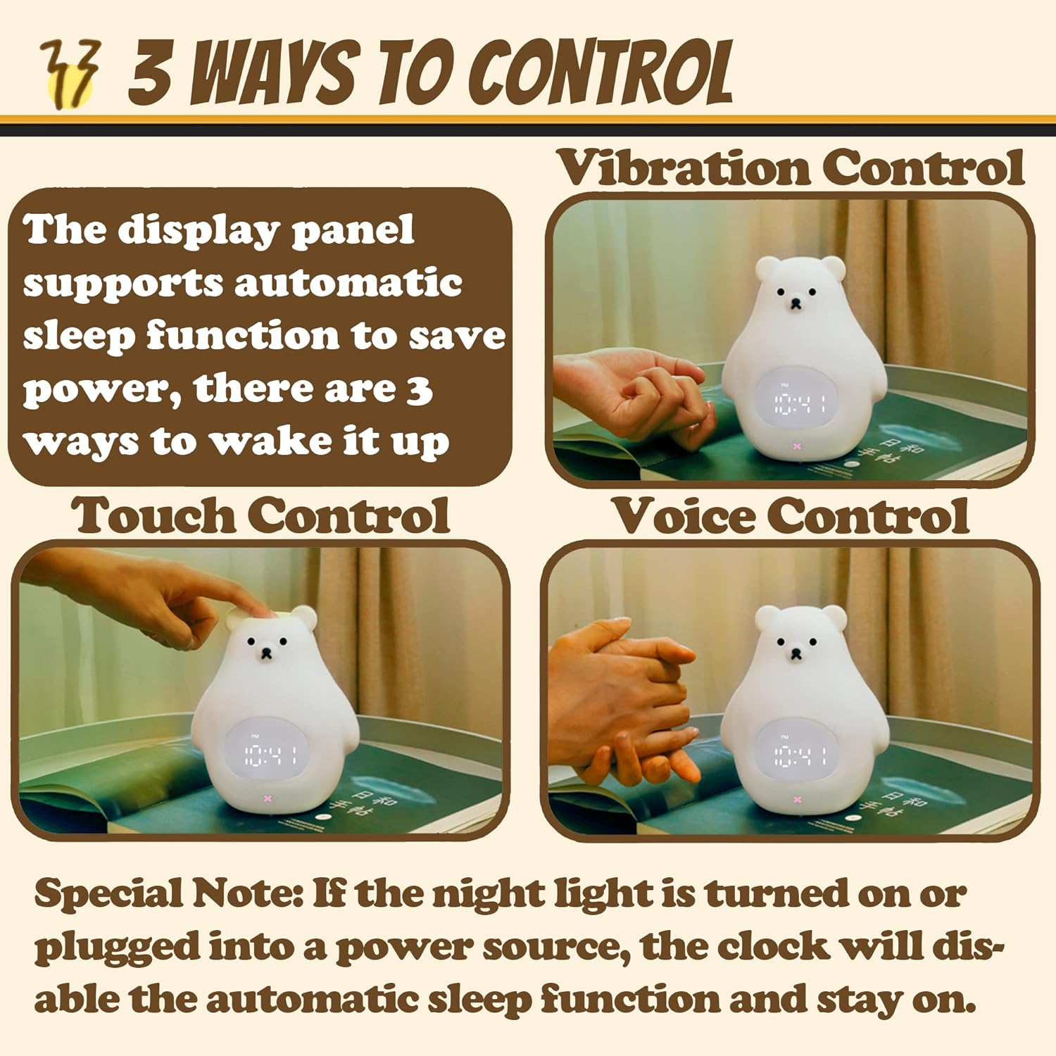 Bear Night Light, Cute Kids Alarm Clock, Soft Bpa-Free Silicone Portable Nursery Lamp, Children USB Rechargeable Nightlight for Girls Boys Toddler Birthday Gifts Bedroom Room Decor image number 1