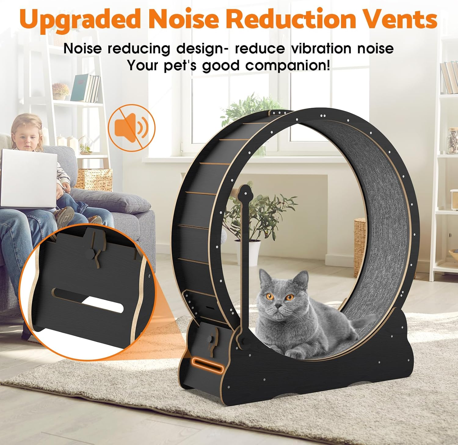 Advwin Cat Exercise Wheel 100Cm Cat Treadmill for Indoor Cats, 2 in 1 Cat Running Wheel with Teaser, with Locking Mechanism - Cat'S Weight Loss and Fitness image number 2