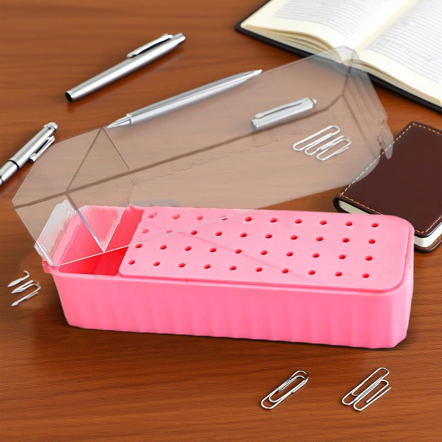 Nail Drill Bits Holder | 40-Hole Nail Tool Holder | Transparent Lid Grinding Tips Display Box Dustproof for Pedicure Prep Salon Workstation Art Detailing Youth Girl image number 1