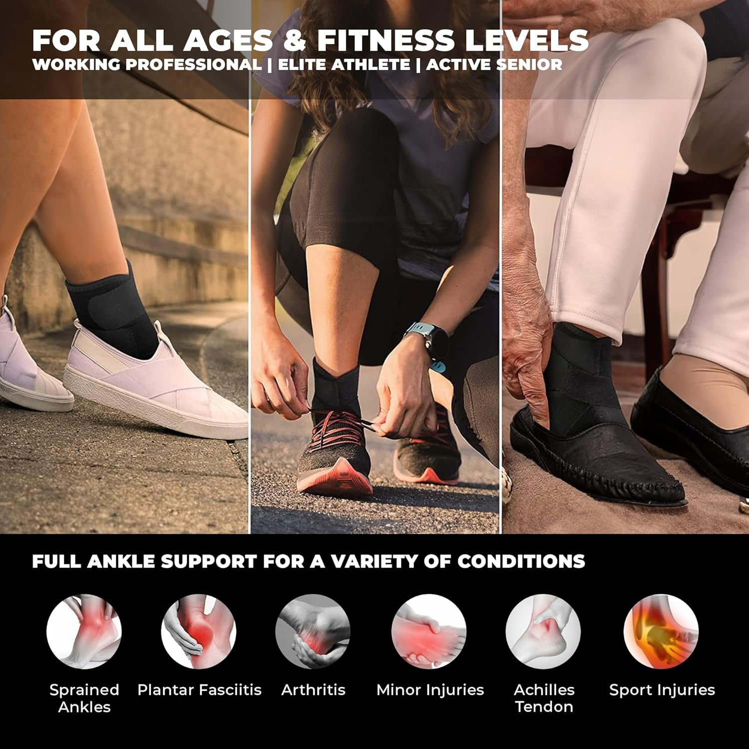 Ankle Brace & Achilles Tendon Support Sleeve | Adjustable One Size Fits All Ankle Support Wrap for Plantar & Achilles Support | Breathable Neoprene Tendinitis Ankle Brace by Astorn image number 6