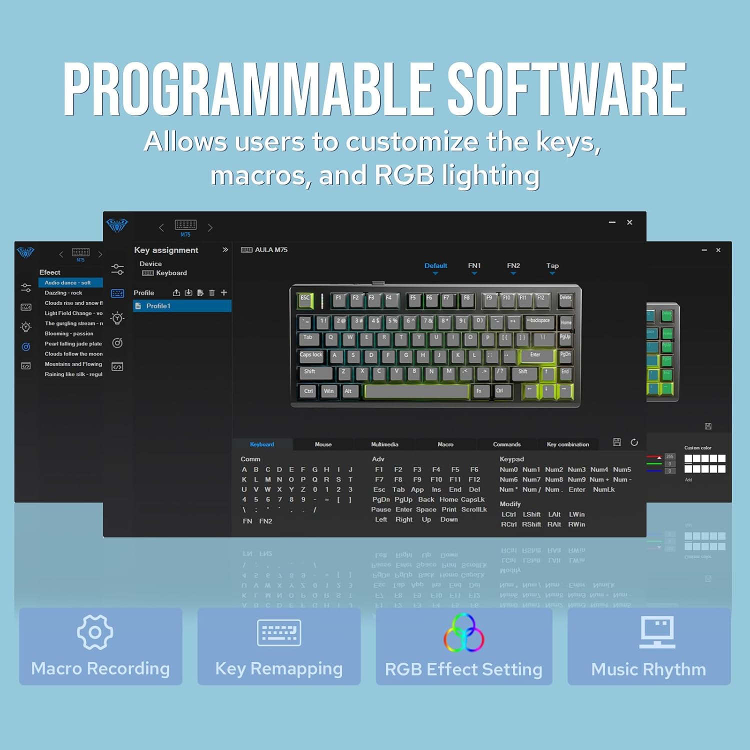 EPOMAKER Aula M75 Wireless Gaming Keyboard with 8000Mah Battery, 75% CNC Aluminum Mechanical Keyboard, Hot Swappable Creamy Keyboard, RGB Backlight, NKRO for Games/Office (Blue&White&Purple)