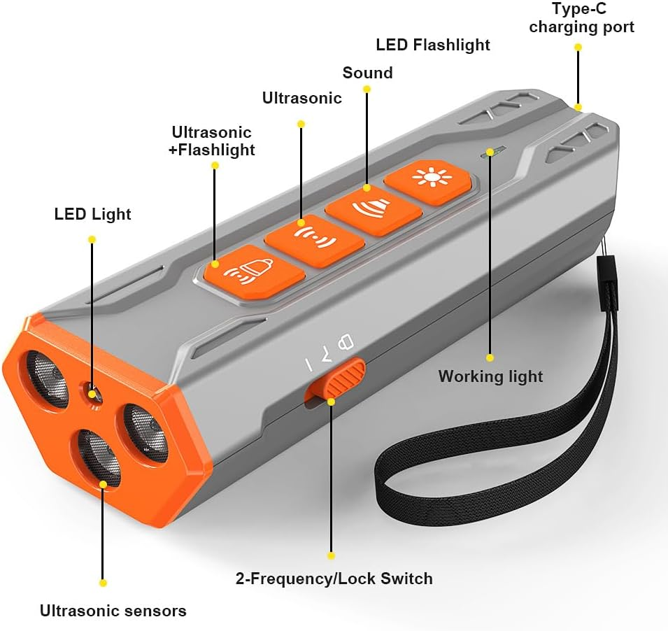 Dog Bark Deterrent Device - 2-In-1 Ultrasonic Dog Trainer with 2 Frequency Modes, 23Ft Range, LED Flashlight, Rechargeable Handheld Pet Training Tool for Bark Control & Behavior Training image number 2