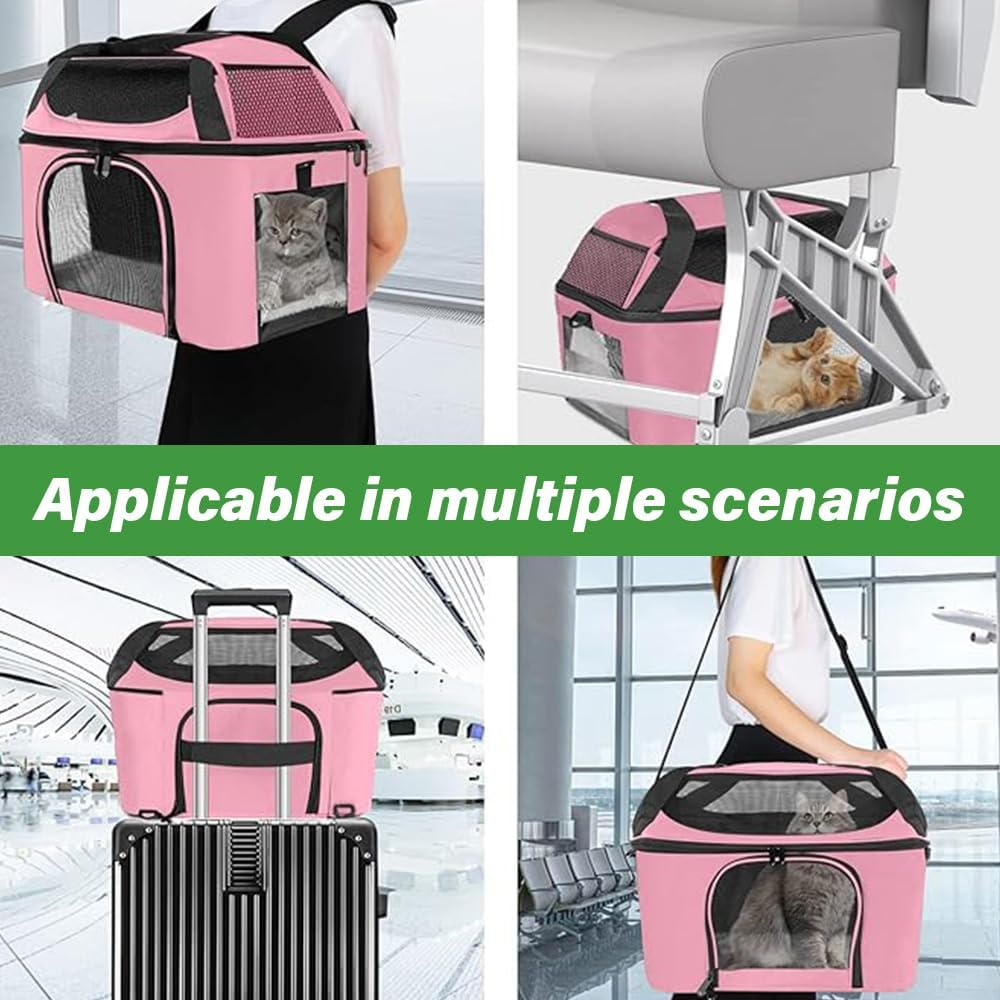 Portable Large Cat Cage, Foldable Soft-Sided Pet Bag, Breathable Outdoor Cat Carrier, Suitable for Small Dogs and Cats, Suitable for Indoor and Outdoor Parties, Outdoor Camping, and Travel. (Pink) image number 3