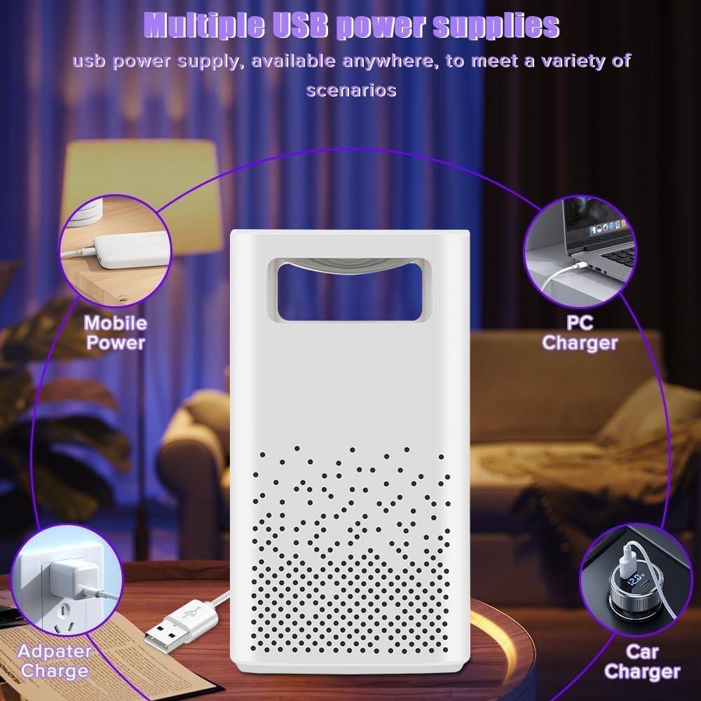 Mosquito Zapper, Necomi Bug Zapper & Fly Killer Bug Zapper, Mosquito Killer, Mosquito/Fly Trap, USB Powered UV LED, Indoor Mosquito Zapper for Bedroom, Living Room, Kitchen, Office（White） image number 1