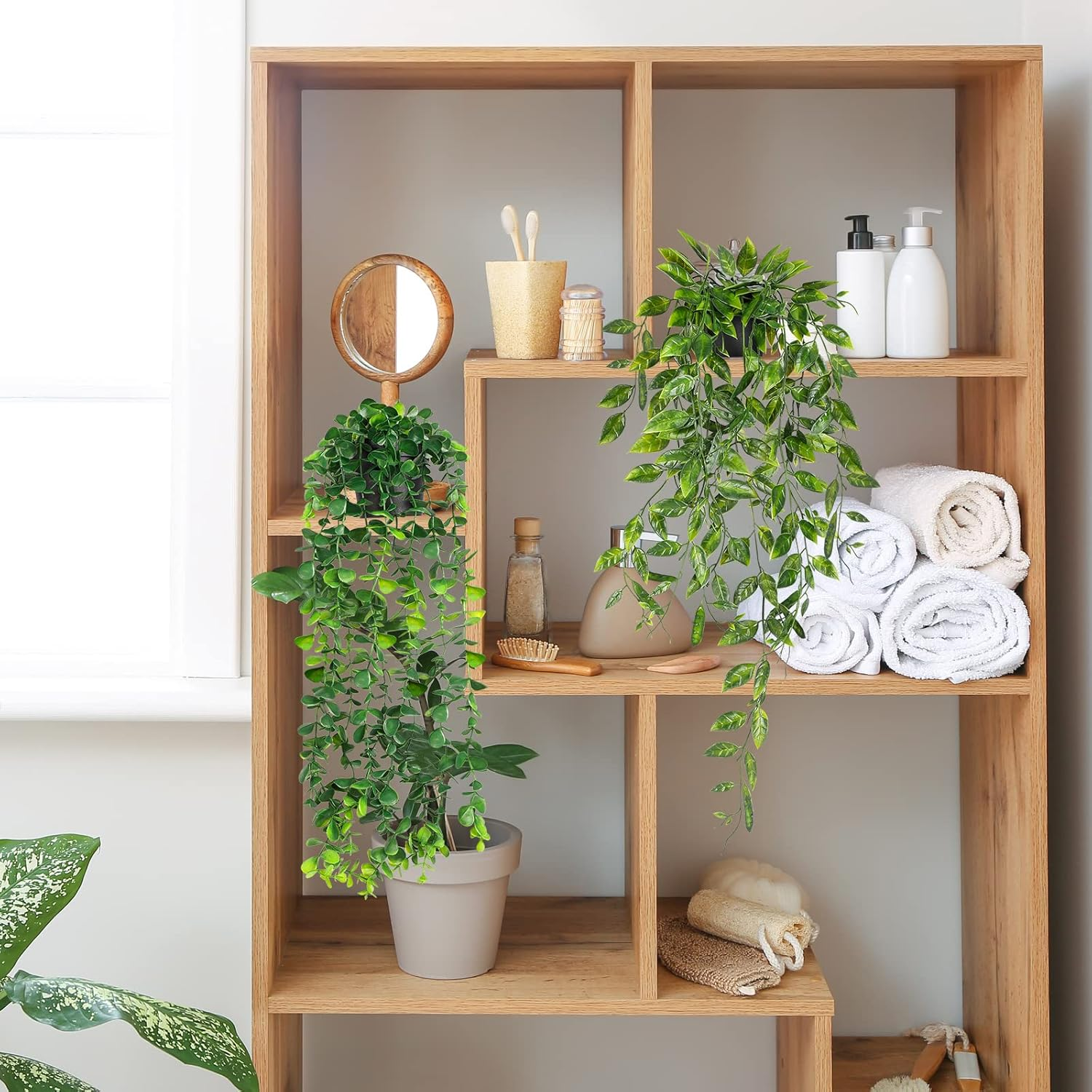 WXBOOM Artificial Hanging Plants, 3 Pack Fake Hanging Plants Fake Potted Greenery Plants Faux Eucalyptus Vine, Mandala Vine in Pot for Home Room Indoor Outdoor Shelf Decor image number 2