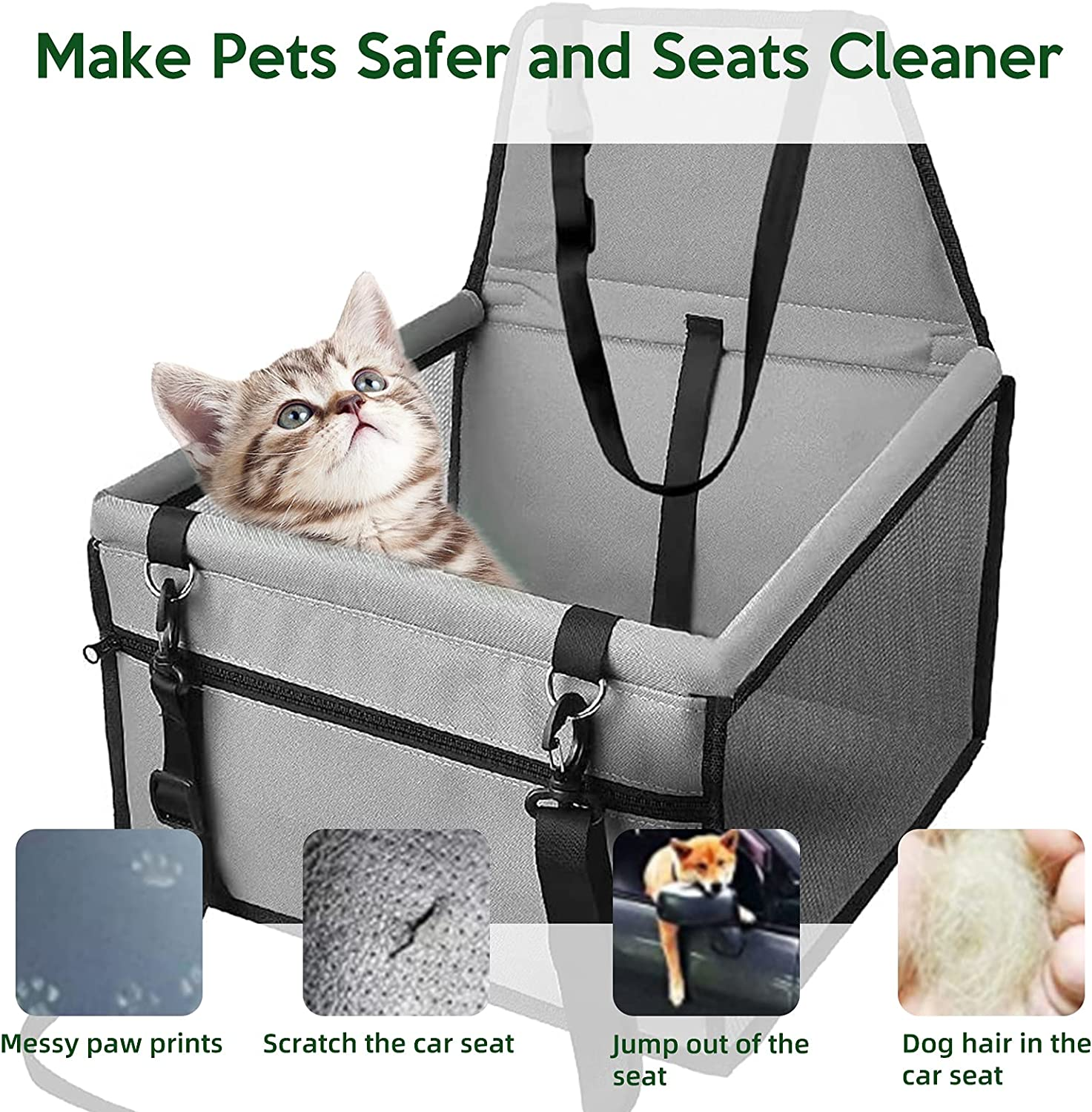 Pet Booster Seat Worthplanet Dog Car Seat with Clip-On Safety Leash and Zipper Storage Pocket Perfect for Small Pets W120022 image number 6