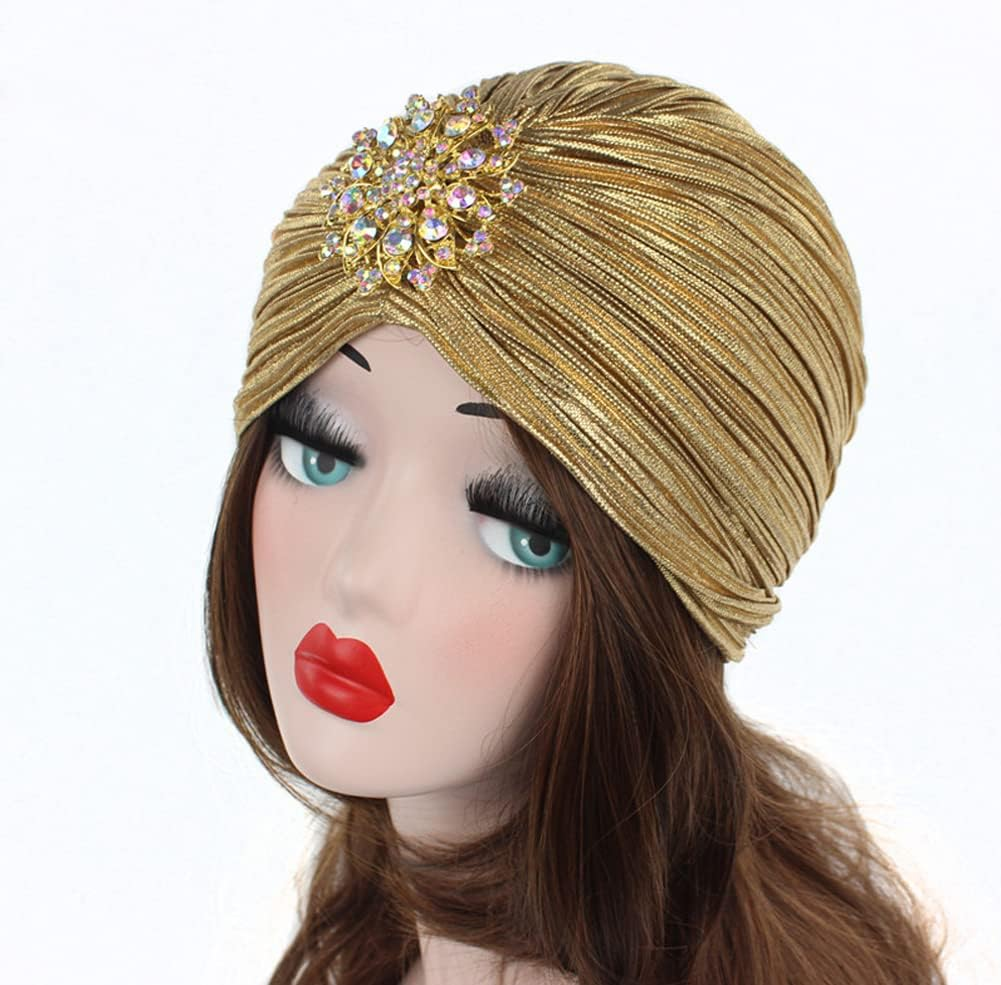 Women Vintage Turban Hat with Rhinestones Flower Decoration Beanie Cap Headwrap for 1920S Gatsby Costume Cocktail Party - Black image number 3