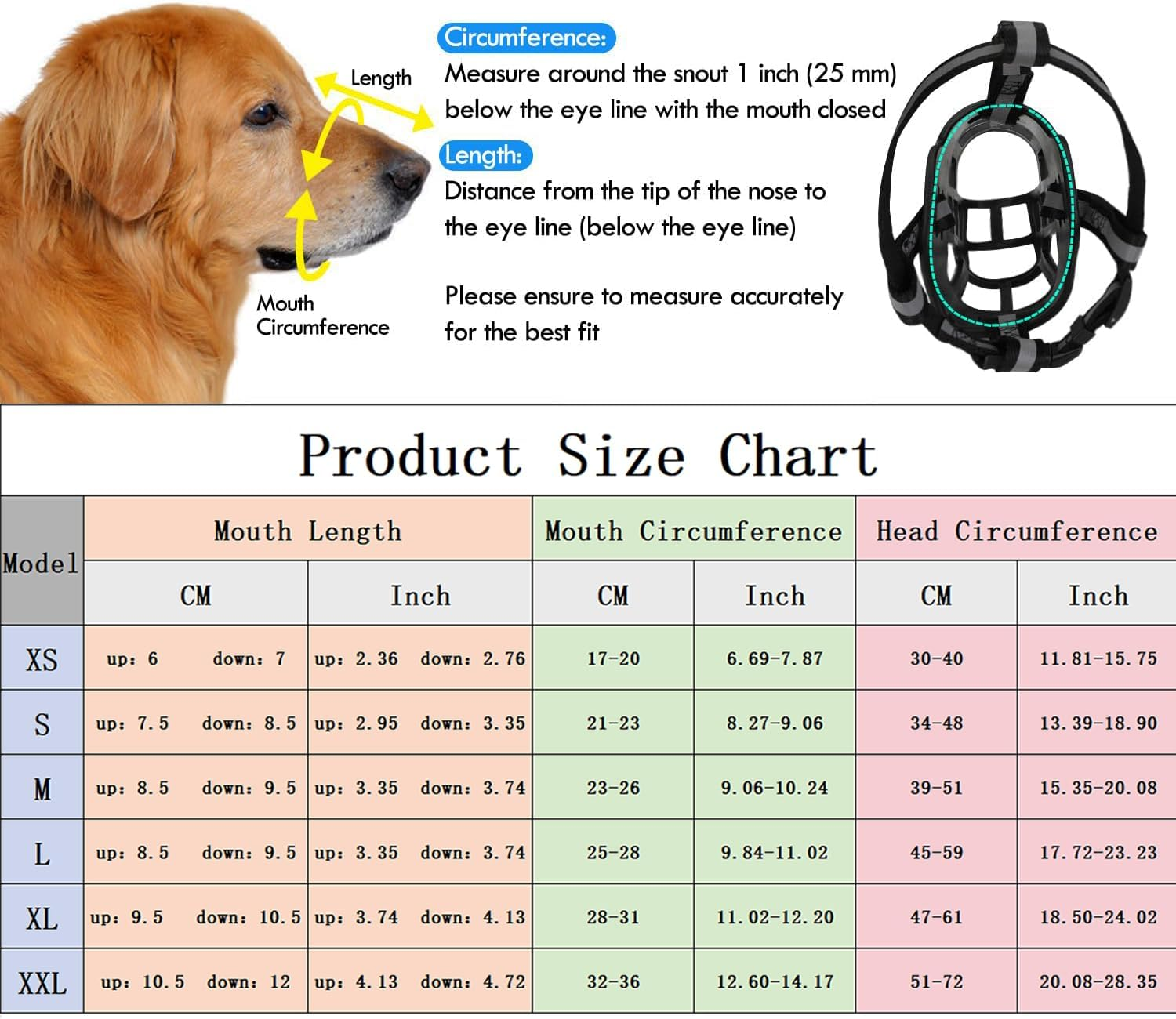 Dog Muzzle, Rubber Pet Muzzler, Adjustable and Breathable Dog Mouth Cover and Accidentally Eating Fluorescent Green, Multiple Sizes Available (XS) image number 3