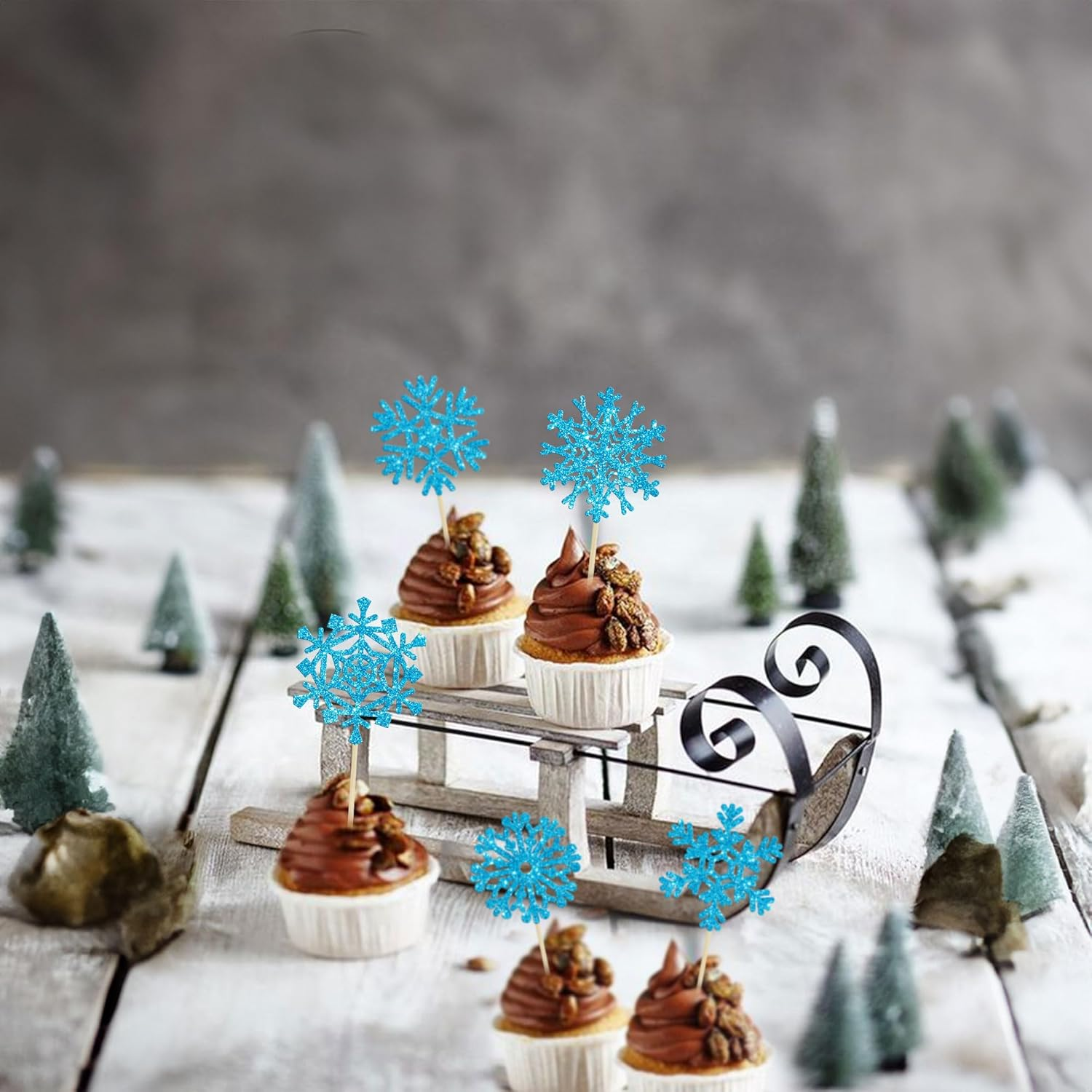 Gyufise 30Pcs Snowflake Cupcake Toppers Blue Glitter Winter Frozen Cupcake Picks Winter Wonderland Cake Decorations for Snowflake Winter Christmas Kids Birthday Party Supplies image number 3