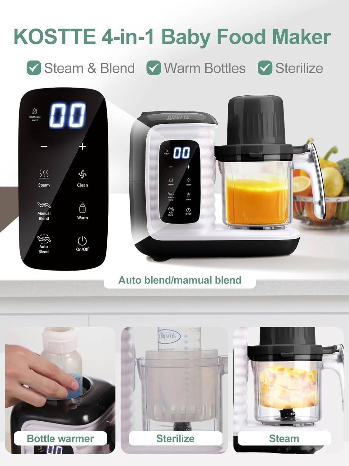 Baby Food Maker, Multifunctional Baby Porridge Maker, Quick Steam Cooking in 15 Minutes, Multifunctional Food Processor for Baby Food, Baby Steaming, Mixing image number 3