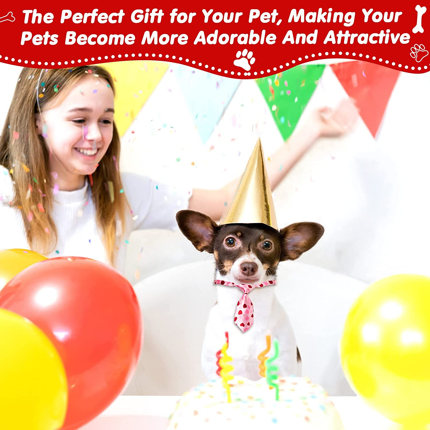 Chumia 100 Pcs Adjustable Dog Ties Set Includes 50 Bow Ties 25 Neckties 25 Flower Neck Tie Assorted Bowtie Collar Grooming Accessories for Medium Large Dog Cat Birthday Festival Holiday Party