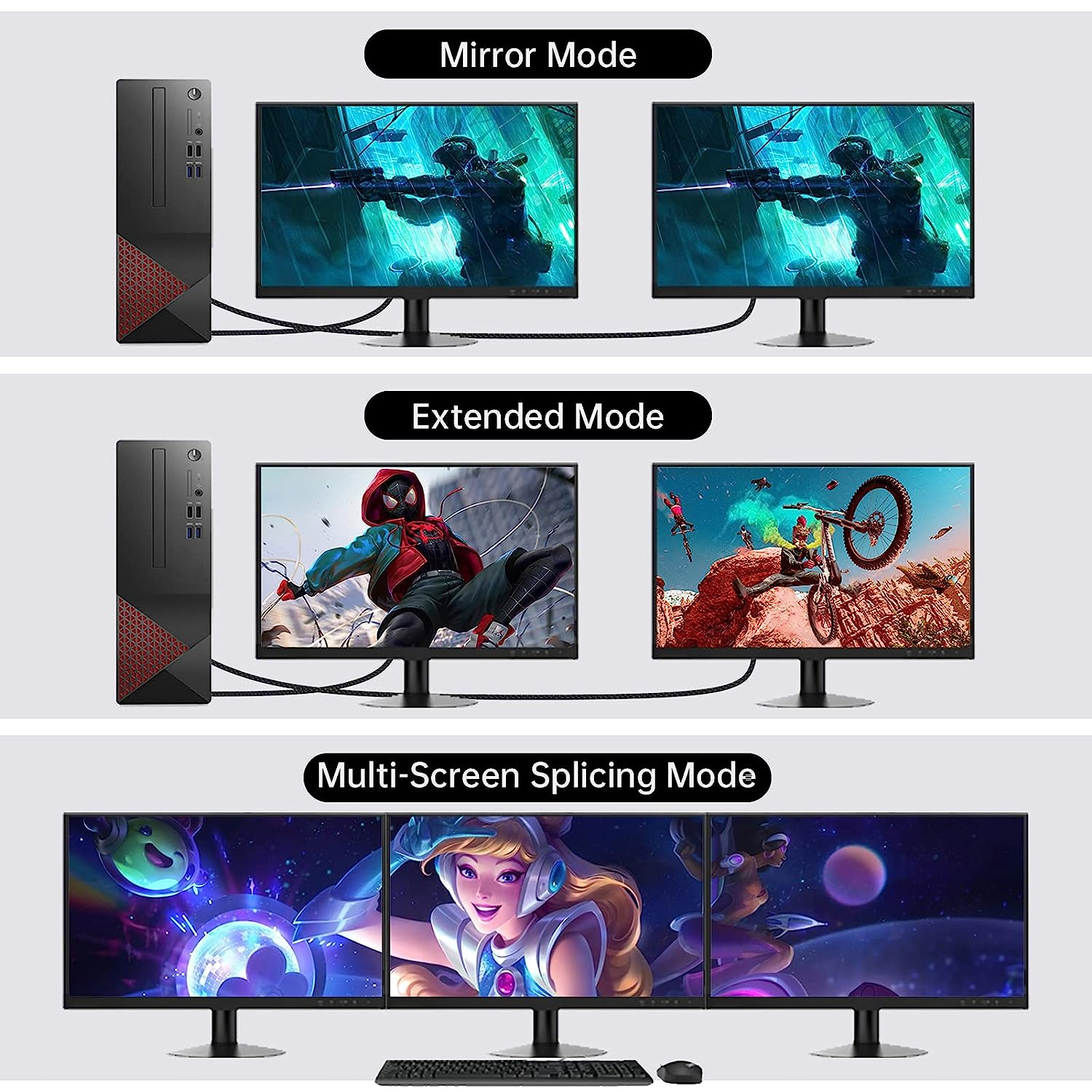 Displayport 1.4 Video Cable 2M, 8K Displayport Cable Support 8K@60Hz / 4K@144Hz, 32.4Gbps HDR High Speed Nylon Braided Displayport Cord for HDCP 3D,Laptop,Pc,Gaming Monitor,Tv image number 2