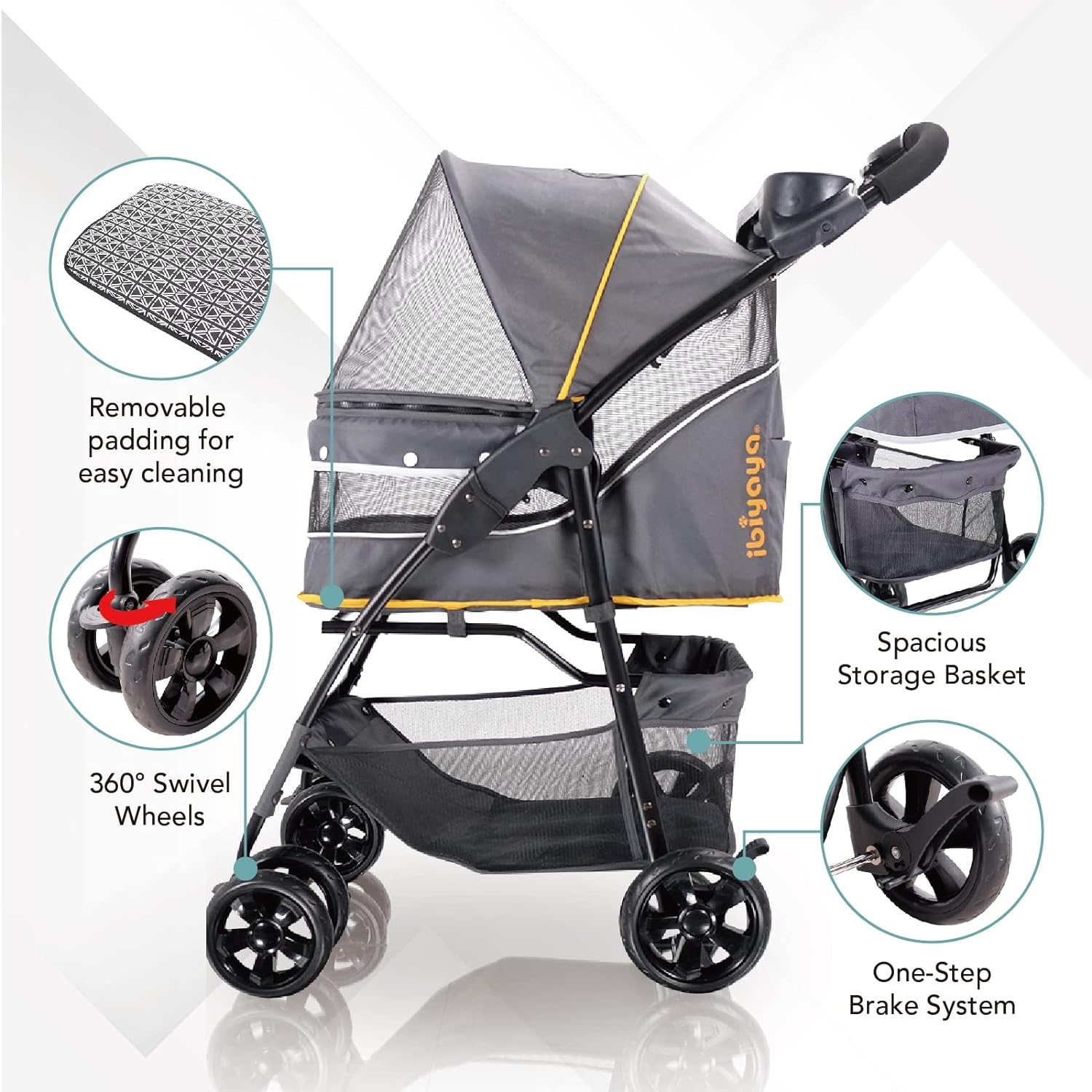 Ibiyaya Cloud 9 Pet Stroller for Dogs and Cats, Mustard Yellow image number 5