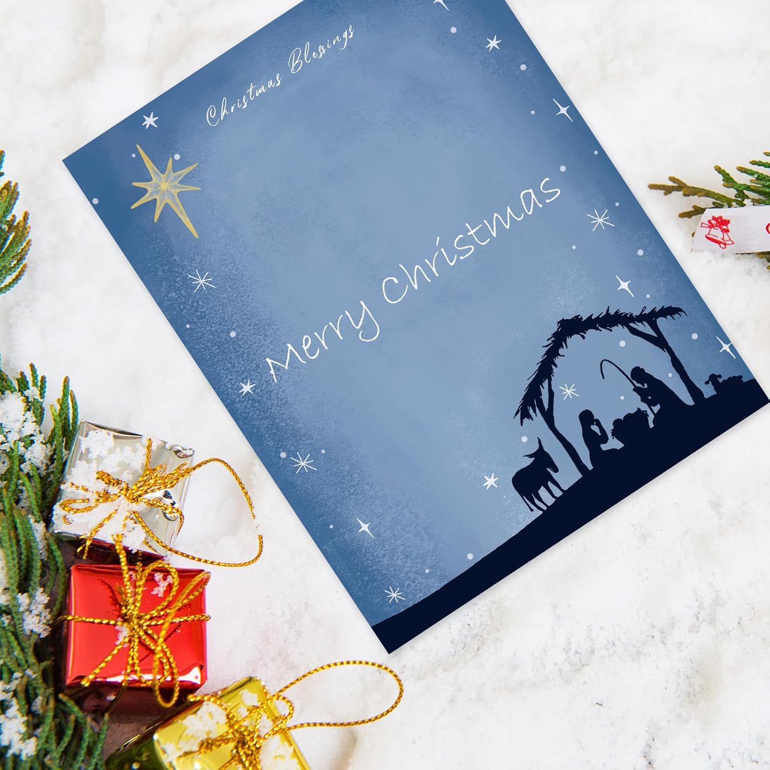 Anydesign 80 Pack Christmas Stationery Letterhead Paper Nativity Scene Letter Paper Blue Writing Paper Notes Greeting Paper for Invitation Office Printing Supplies, 8.5 X 11 Inch image number 5