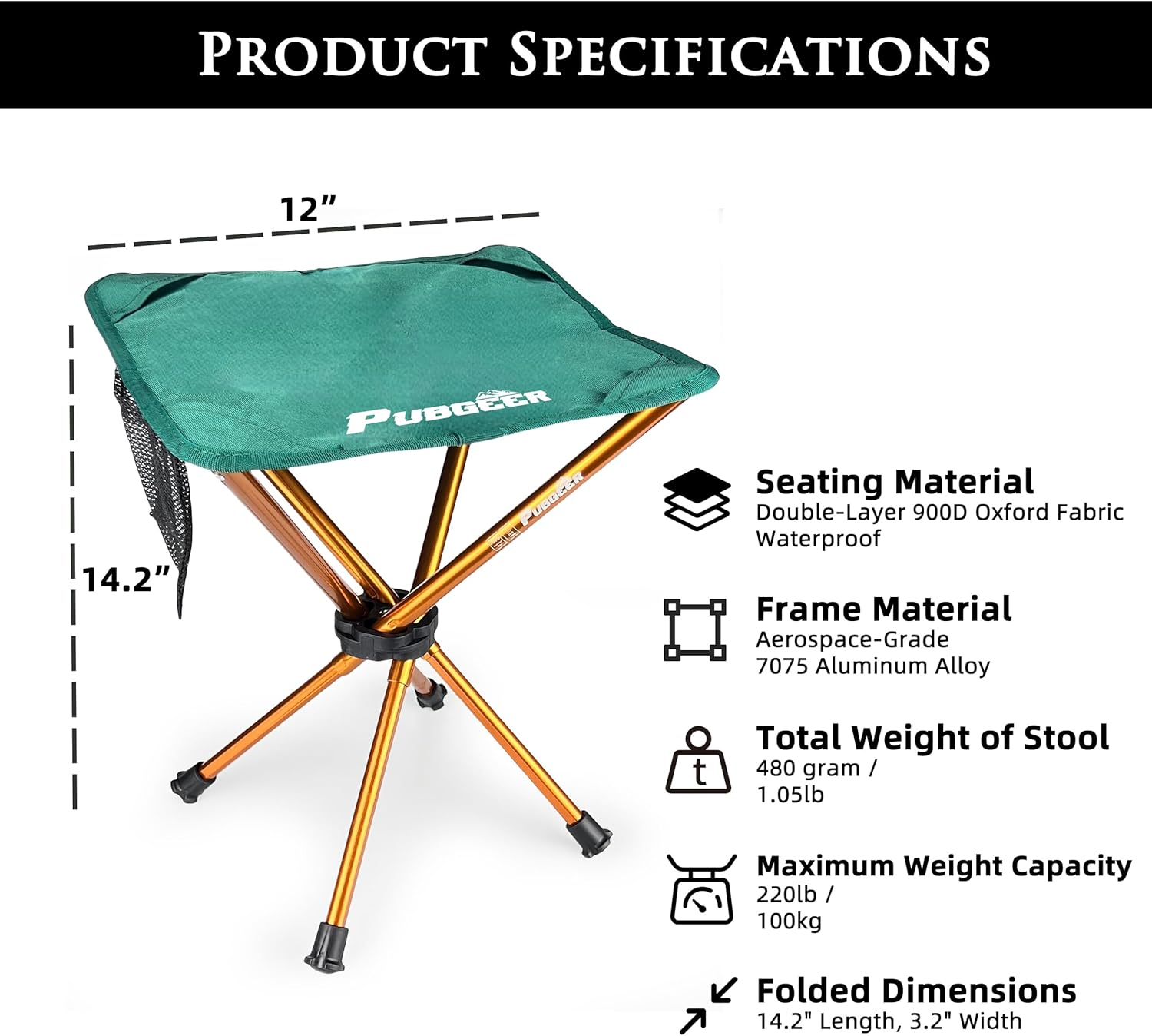 Portable Stool Backpacking Chair Folding Stool Ultra Lightweight Aluminum Collapsible Stool for Hunting Camping Fishing Shooting Hiking Small Portable Chair Camping Stool image number 3