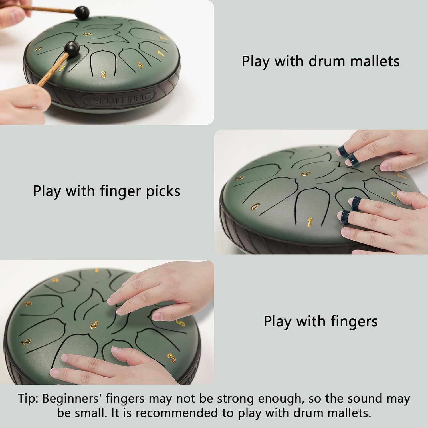 Steel Tongue Drum 11 Notes 6 Inches Tongue Drum Handpan Drum Percussion for Meditation Yoga Musical Education Adult& Kids (Lotus Green) image number 6