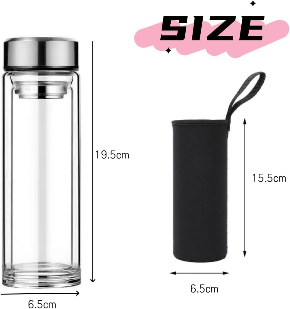 1Pcs Portable Glass Cup Water Jug Insulated Double Wall Insulated Water Bottle Tea Tumbler Jug Portable Infuser Silver image number 4