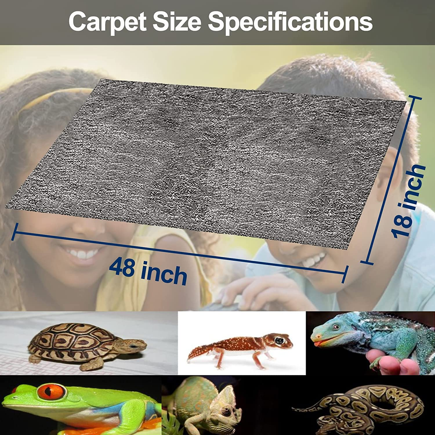 48" X 18" Reptile Carpet, Grey - Terrarium Liner Bedding Reptile Substrate Sand Mat for Cage Lizard Bearded Dragon Gecko Snake Tortoise image number 1