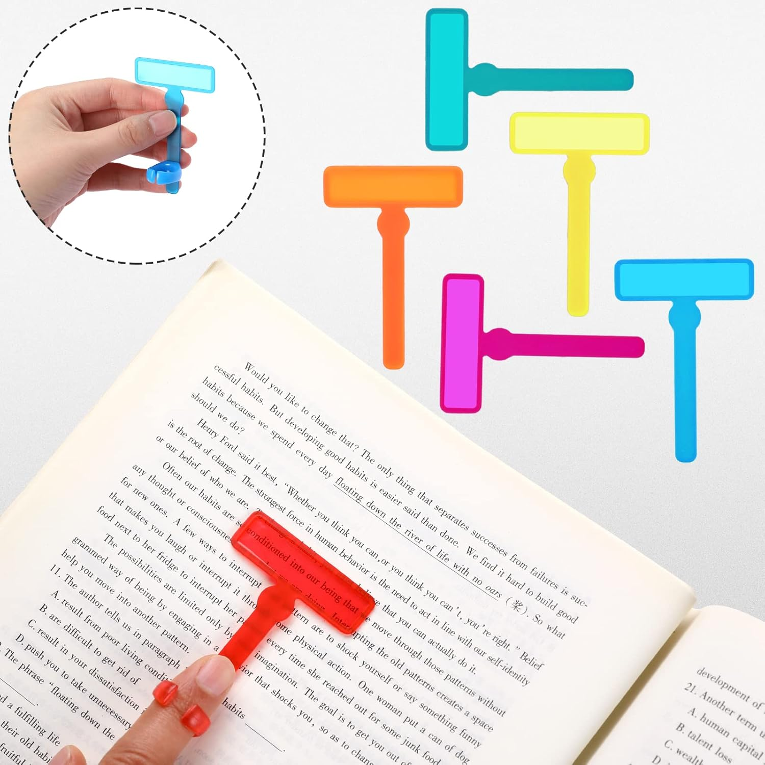 Sliverdew 14Pcs Dyslexia Tools for Kids Guided Reading Strips Tools Colored Highlighter 8Pcs Overlay Strips with 6Pcs Finger Rings Colorful Reading Bookmark Children ADHD Finger Trackers