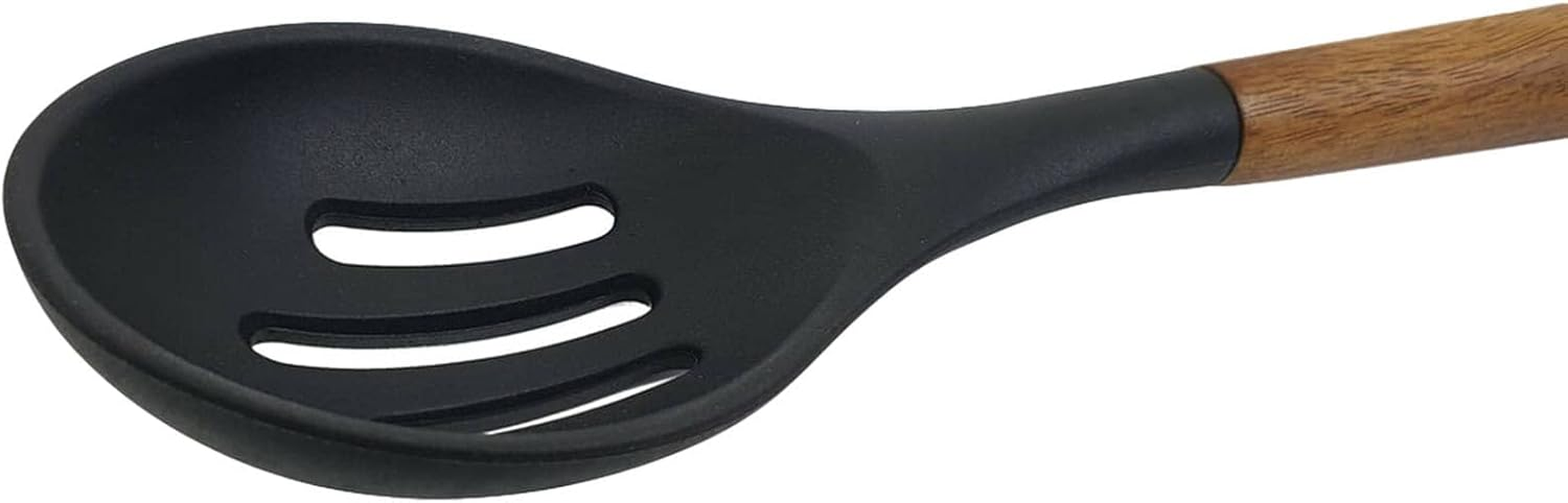 St Clare Silicone Slotted Spoon with Acacia Handle, Black image number 1