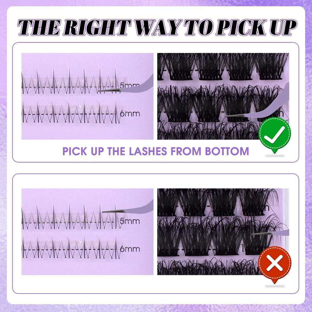 WENDY Lashes Clusters Multi-Type DIY Eyelash Extension - Lash Clusters 3D Effect C3 & Bottom Lashes, Black Cluster Eyelash Extensions Wispy Soft Individual Lashes Suitable for Beginners, 10-16 MM image number 5