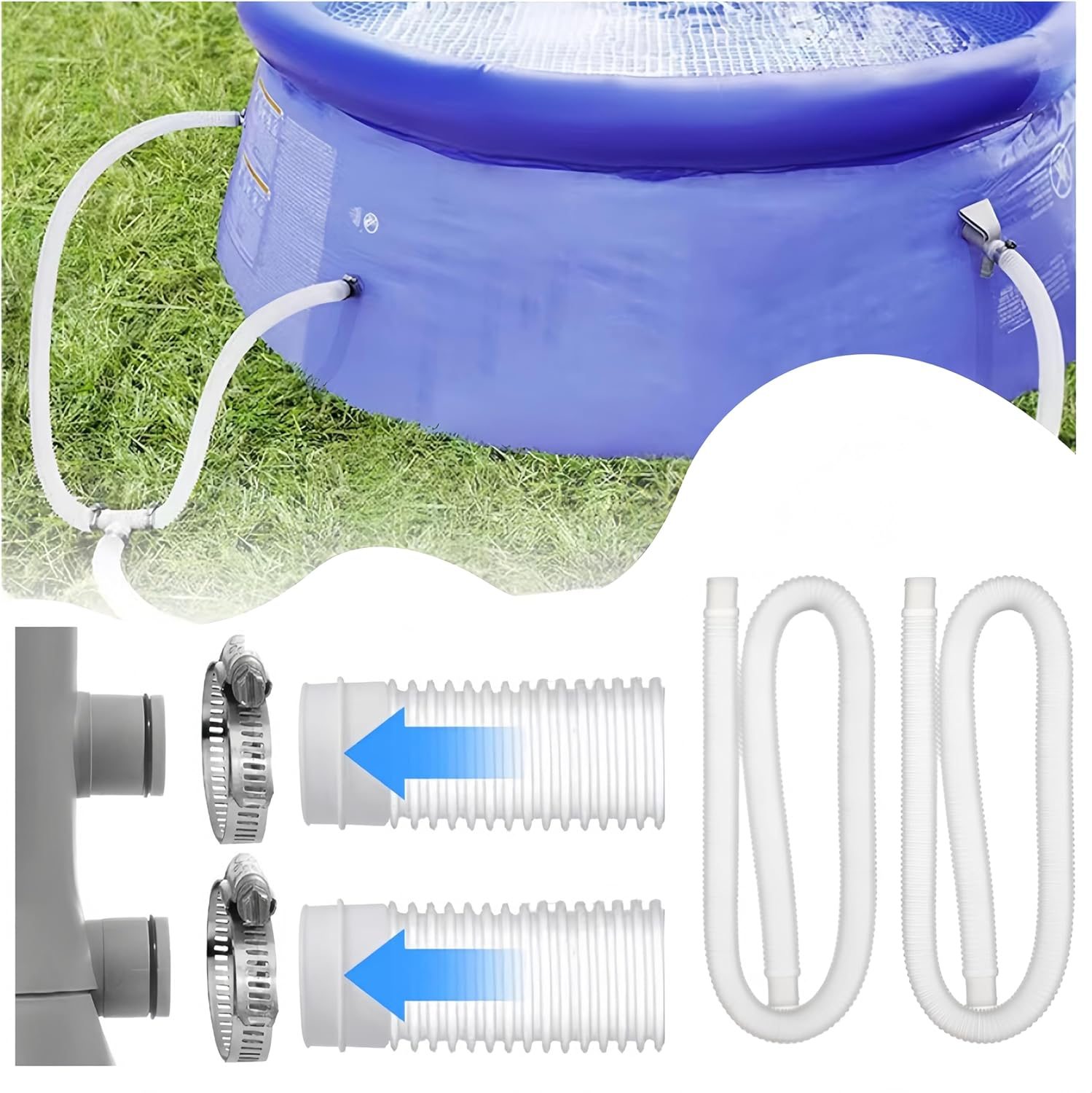 Replacement Hose for Swimming Pools, Pool Hose with 4 Metal Connections, Pack of 2 Genuine Hose Pipe,1.25" Diameter X 59" Length, for Submersible Pump Hose for Pool Pumps and Filter Pump image number 1