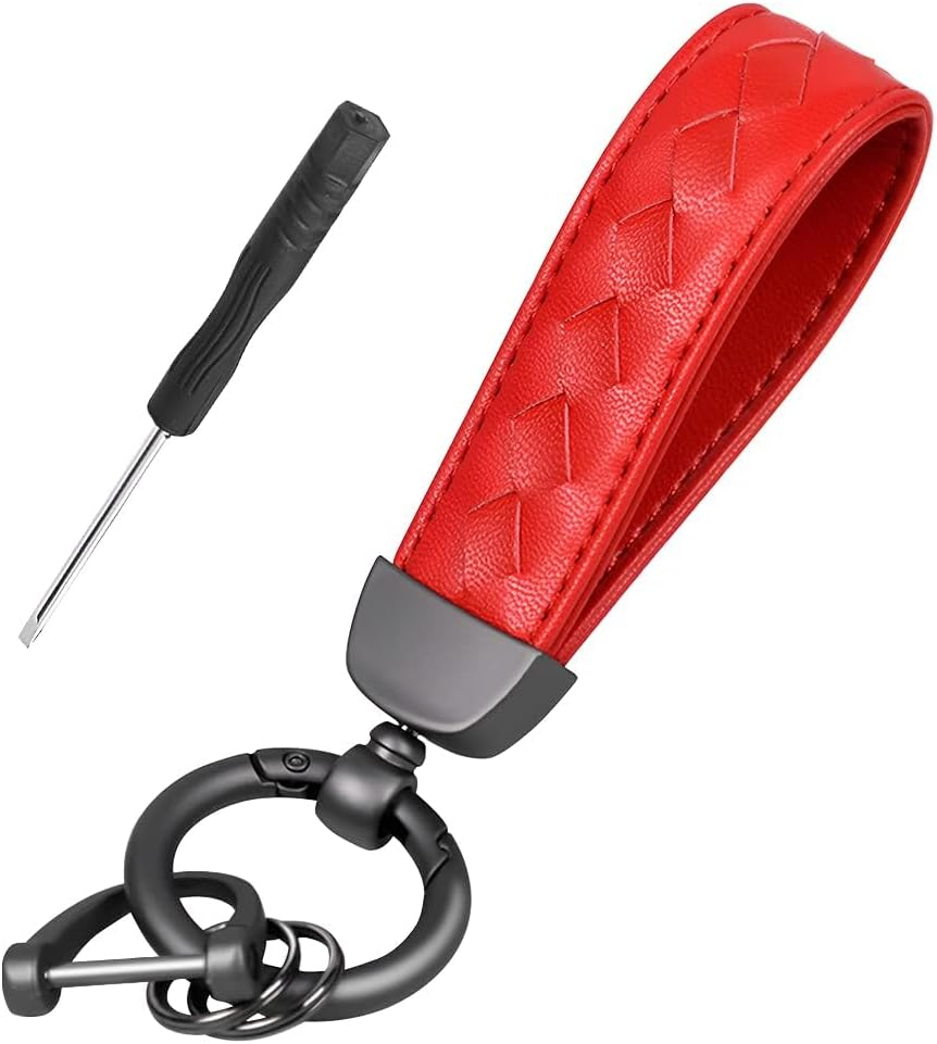 Genuine Leather Car Keychain, Sheepskin Key Fob Holder Keys Organizer with 360 Degree Rotatable Anti-Lost D-Ring - Pink image number 6