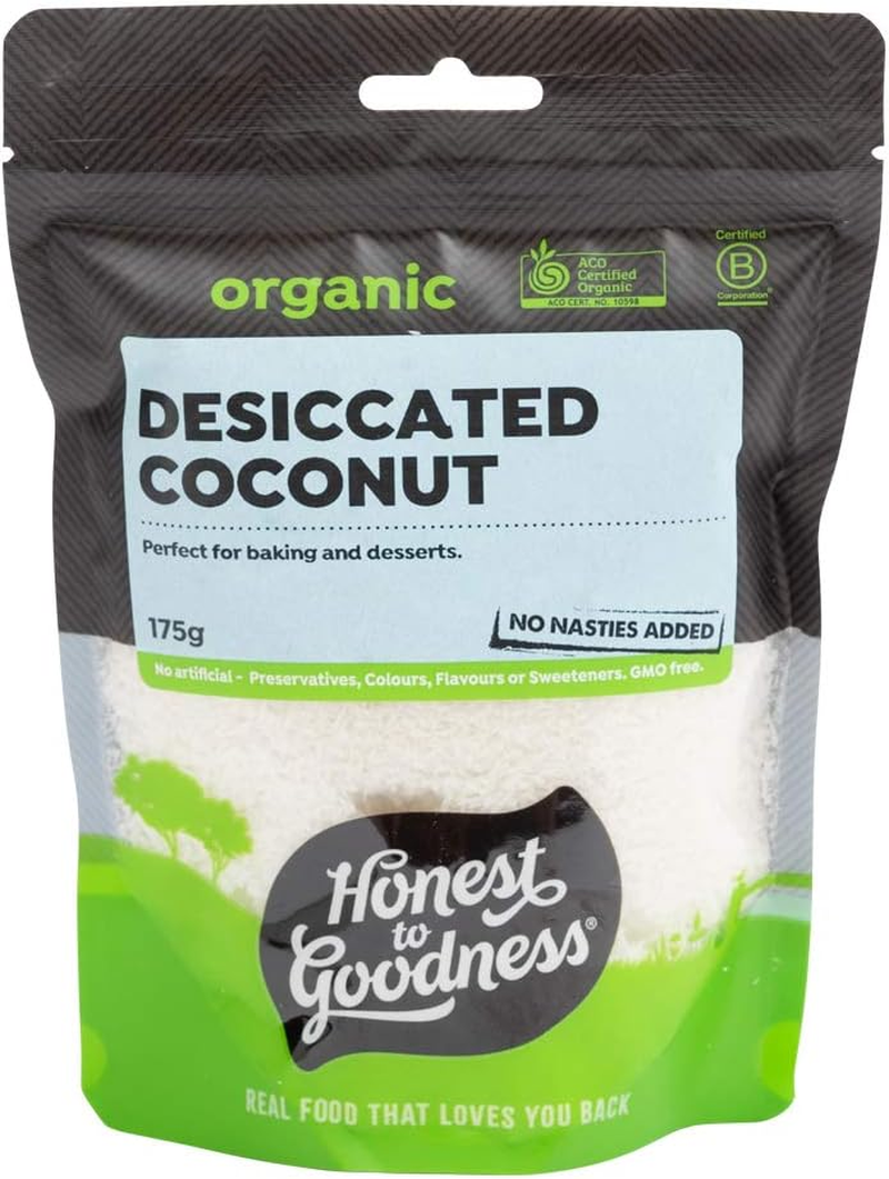 Honest to Goodness, Organic Coconut Desiccated Fine, 175 Grams - Dried and Grated to Preserve Its Distinctive Natural Coconut Flavor & Aroma. Enjoyed Raw or Lightly Toasted. image number 1