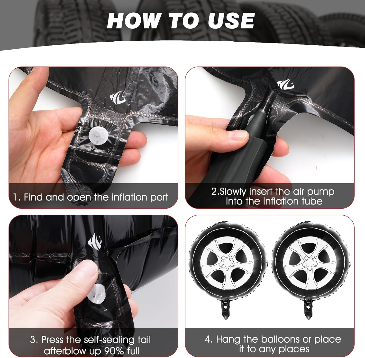 15 Pieces Race Car Balloons, Black and White Checkered Car Tire Balloons Aluminum Foil Checkered Flag Balloons for Racing Theme Birthday Party Decoration Supplies 18 Inch image number 5