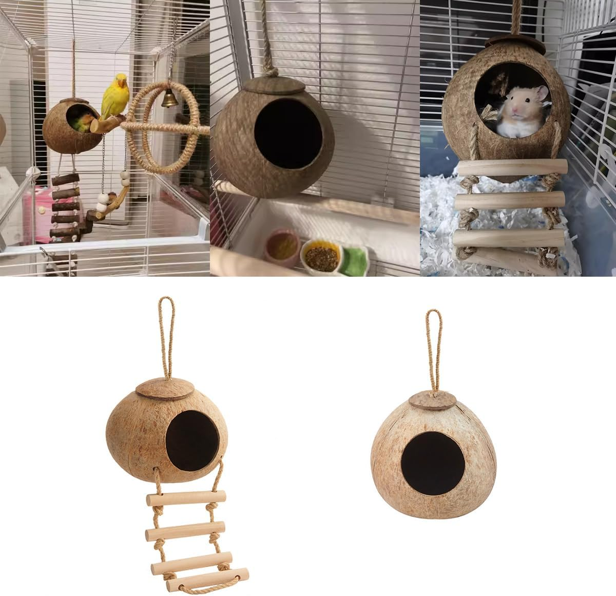 AIMALL Natural Coconut Shell Bird Nest, Spacious and Secure Habitat for Parrots and Parakeets, Easy to Install, Ideal for Nesting and Play, Natural Finish image number 1