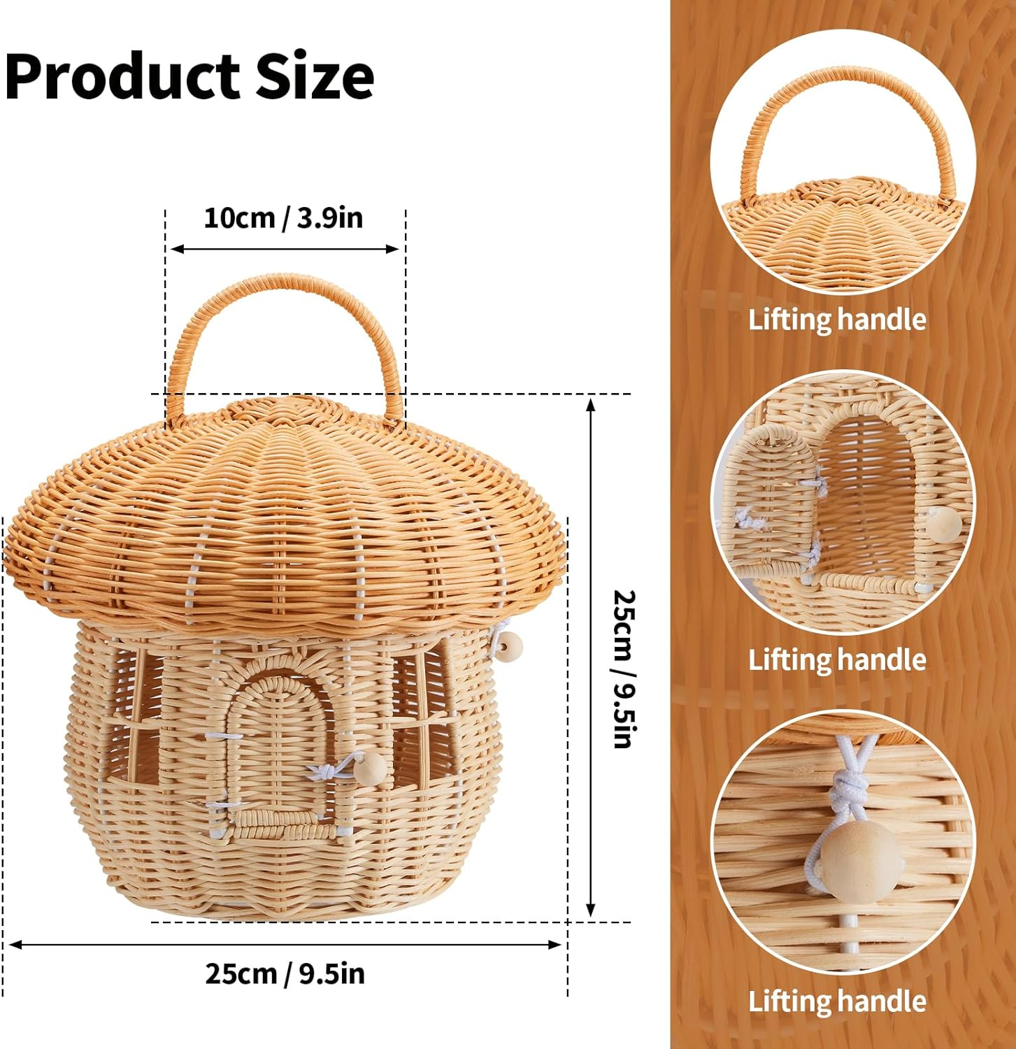 Handmade Wicker Mushroom-Shaped Storage Basket for Outdoor, Kids, Decor, Photography Props image number 3