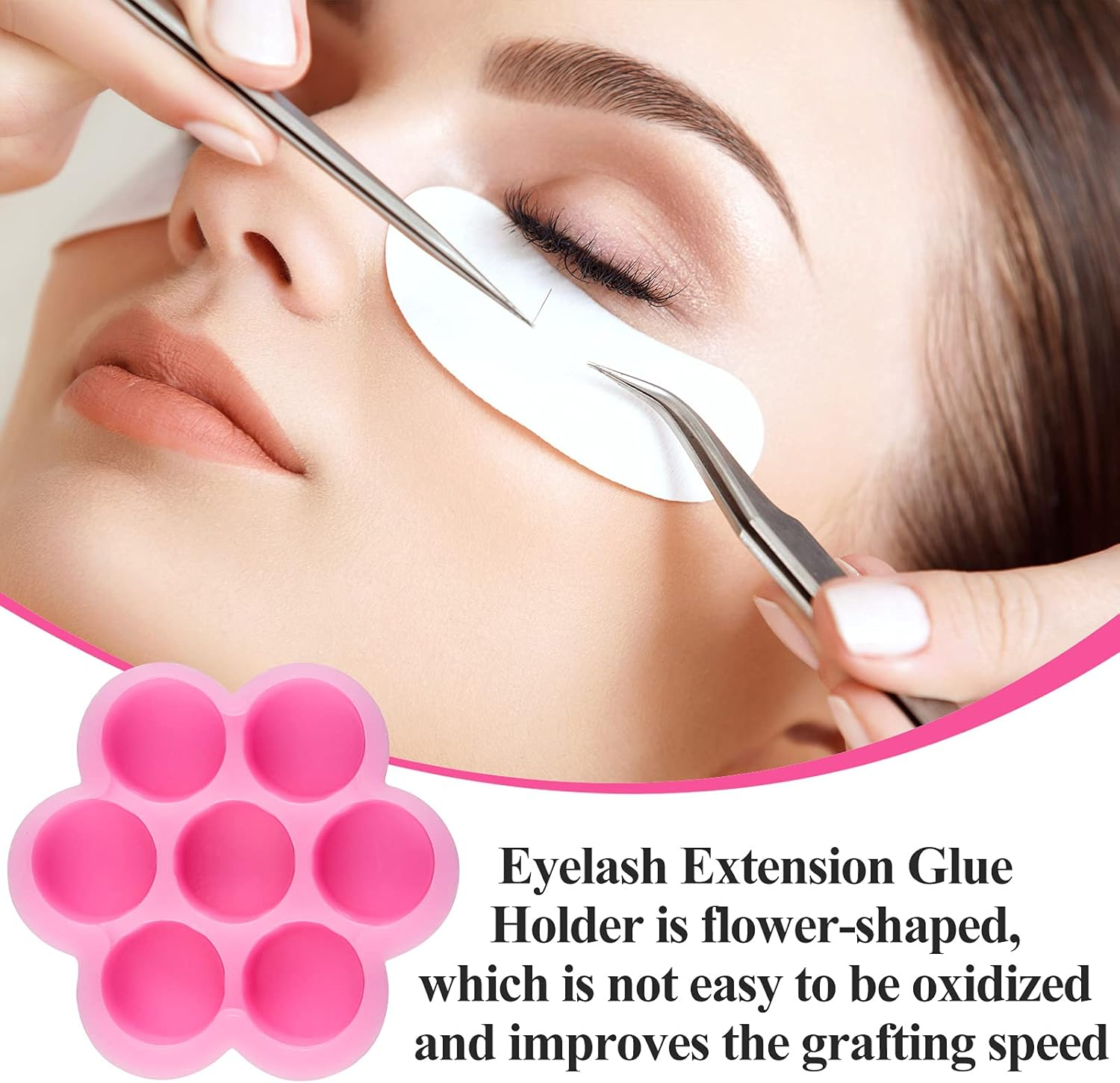 Maitys 200 Pcs Flower Glue Cup Lash Glue Holder Volume Eyelash Extension Flower Pallet Pad Easy Fan Eyelash Ring Cup Bulk for Women Girls Extension Lashing Supply Kit(Pink) image number 1