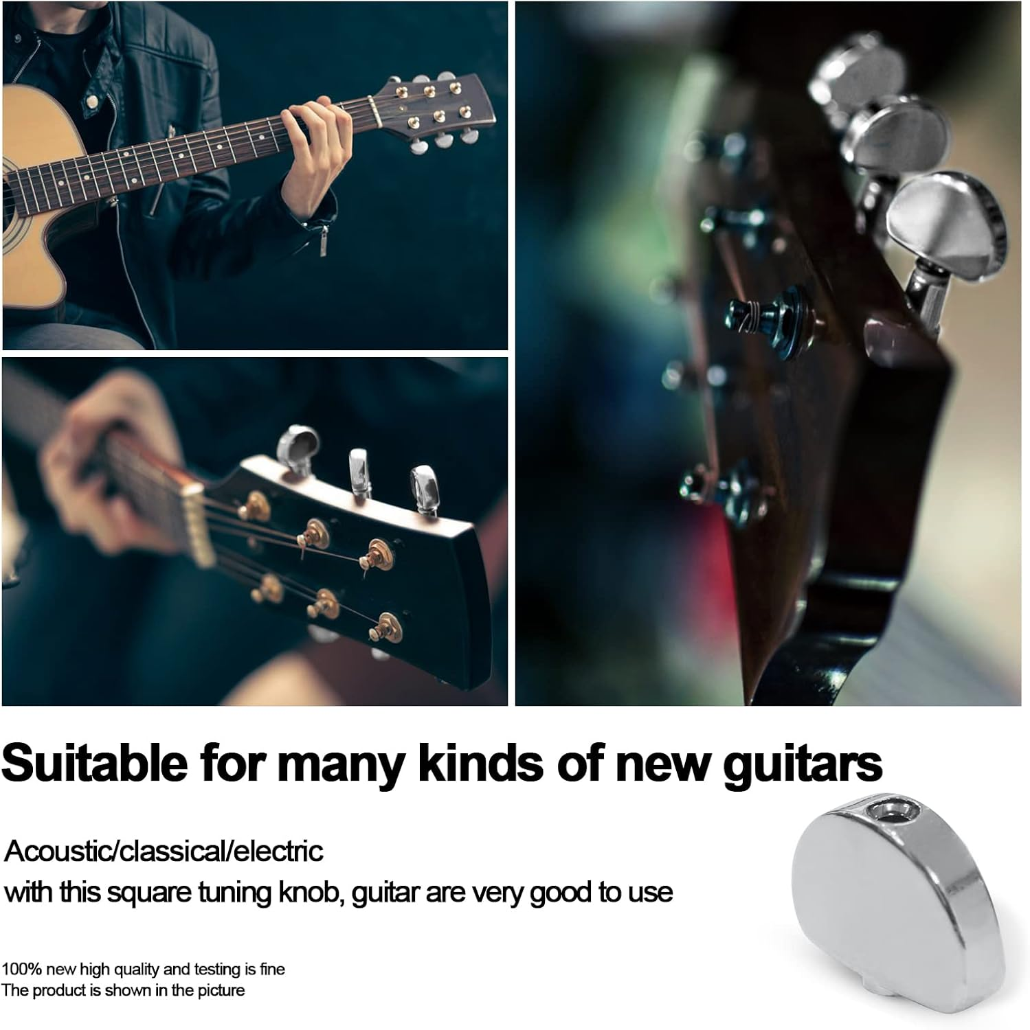 MAXCHEER 6PCS Metal Big Semicircle Guitar Tuning Pegs Tuners Machine Heads Replacement Buttons Knobs Handle (Chrome) - Black Semicircle image number 7