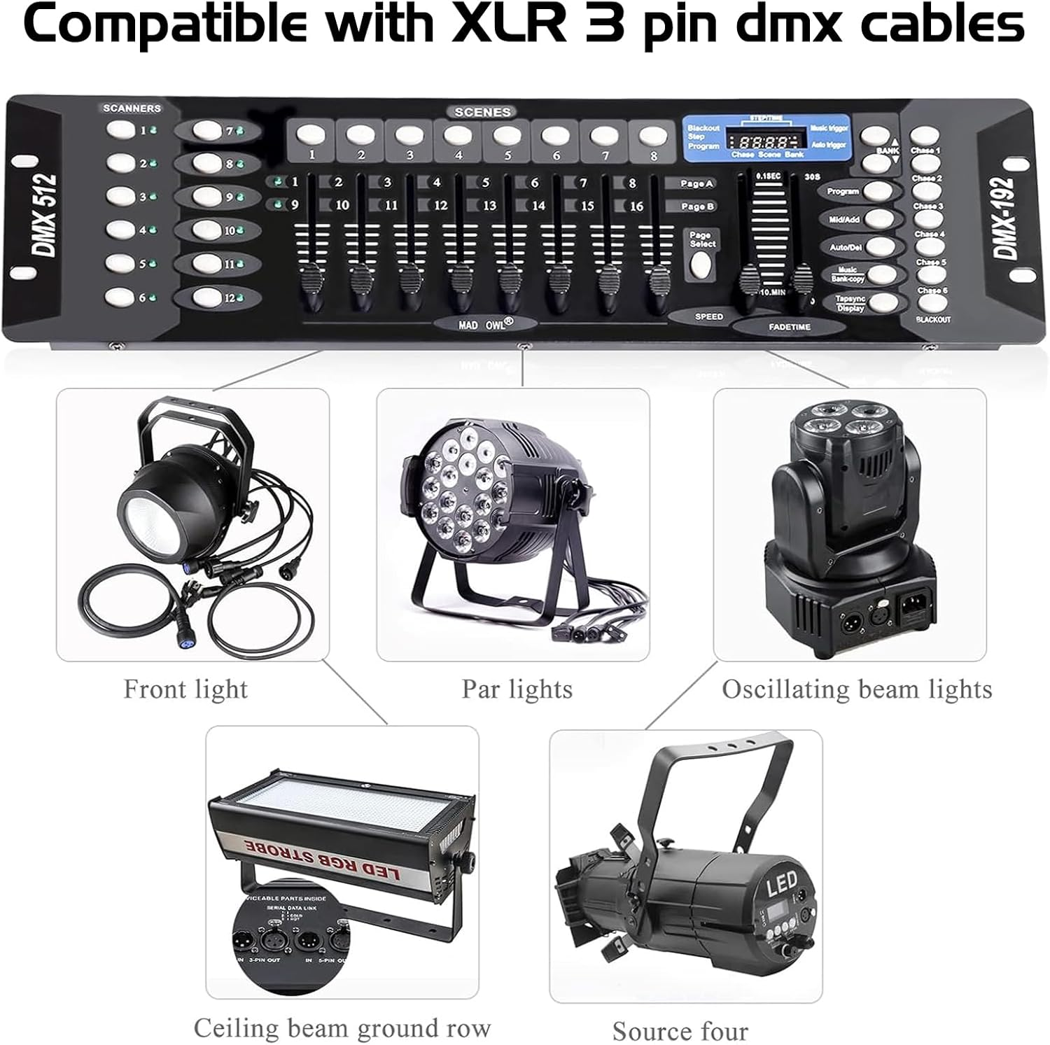 DMX512 Light Controller, 192 Channel DMX Board with 2M/6.6 Ft DMX Cable, DJ Stage Lighting Console image number 1