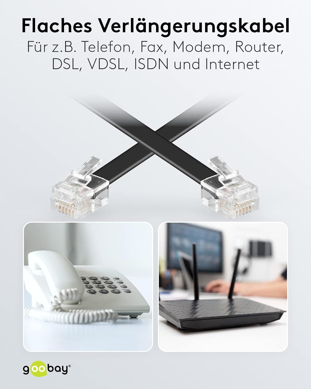 Goobay Modular Connection Cable 3 Metres Black - RJ12 Male (6P6C) to RJ12 Male (6P6C) 50321 image number 2