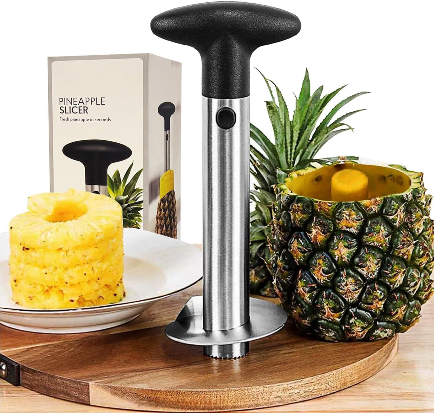 3-In-1 Pineapple Corer and Slicer, Pineapple Cutter Tool with Peeler - Premium Stainless Steel Kitchen Gadget for Perfect Rings in 60 Seconds, Dishwasher Safe & Ergonomic Handle image number 2