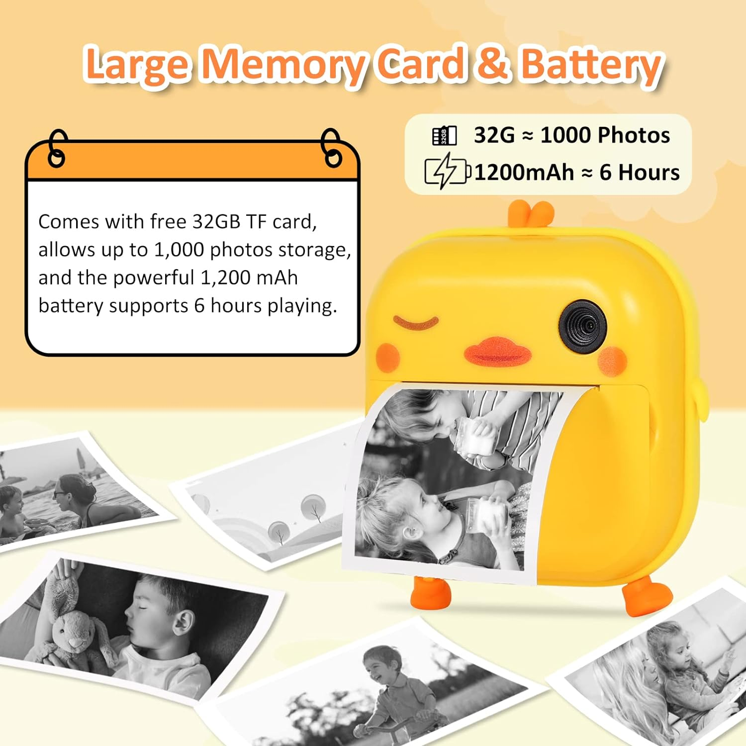 AURTEC Instant Camera for Kids, Mini Thermal Printing Camera, No Ink Required, 48MP Dual Camera,1080P HD Video, 32G TF Card, 3 Print Paper, 2.4 Inch Color Screen, Cute Animal Cartoon Design, Duck image number 1
