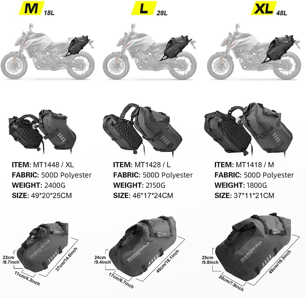Rhinowalk Motorcycle Saddle Bag Waterproof 18L (9Lx2) Motorcycle Side Pannier Bag Anti-Vibration Motorbike Bag Motorcycle Accessories MT1418 Black image number 3