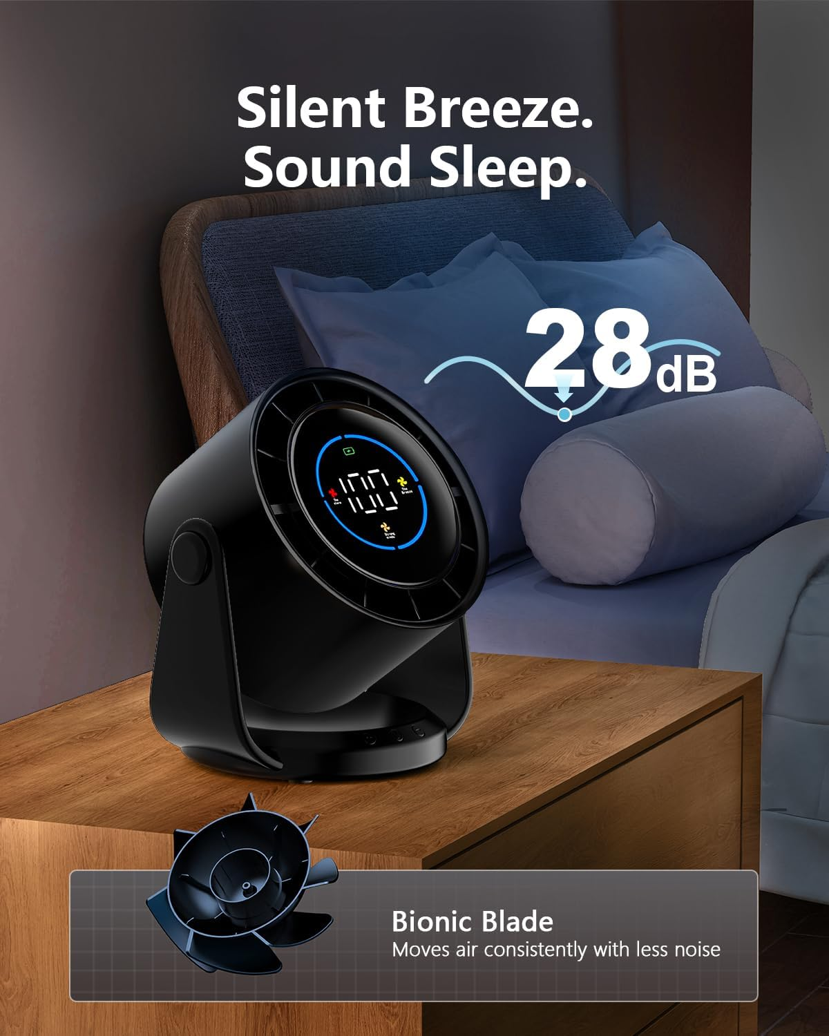 Table Fans, Handheld Portable Turbo Fan Ultra Quiet Desk Fan, Digital Display Rechargeable USB, 105&deg;Tilt 100 Speeds, Wall-Mounted Design, Portable Fans for Home Office Kitchen Travel Camping - White image number 3