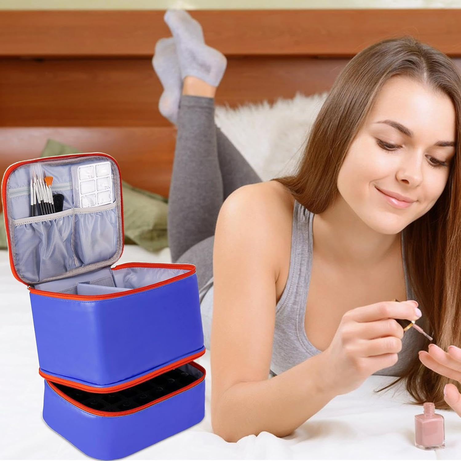 Gel Nail Set-Organizer Case, Nail Gel Organizer Case High Capacity | Contains 30 Bottles of Nail Glue, Travel Case for Cosmetics, Nail Lamp, Massa Oil