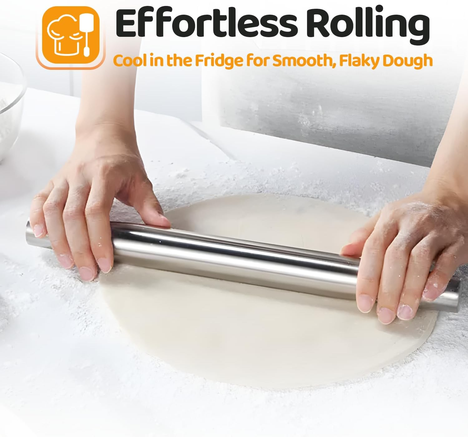 Stainless Steel Rolling Pin for Baking &ndash; Heavy-Duty Dough Rolling Pin for Pizza, Cookies & Pastry | Non-Stick, Easy to Clean, Kitchen Essential image number 1