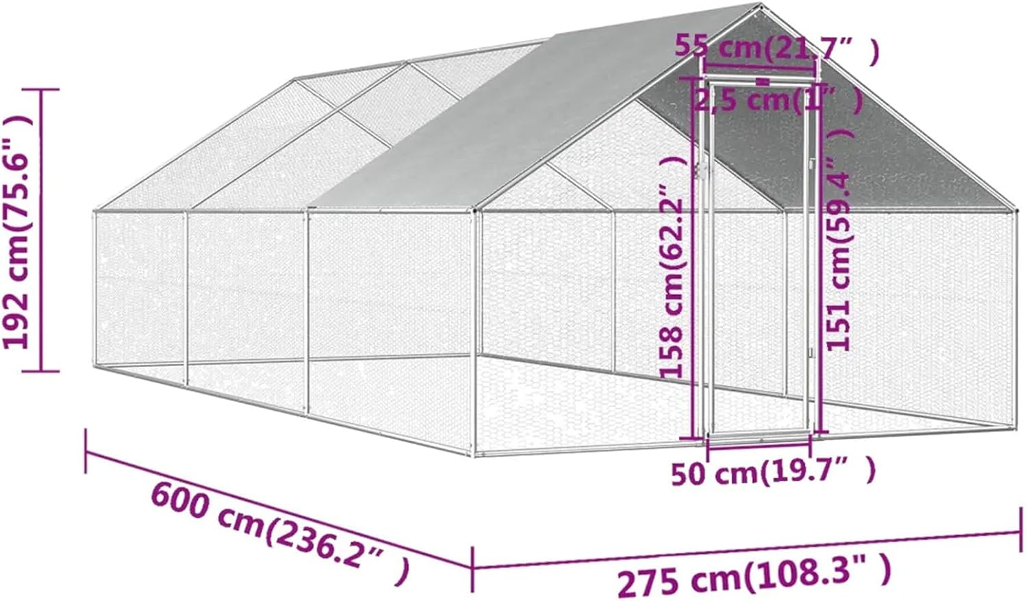 Chicken Coop Large Rabbit Hutch Pet Cage, Walk in Poultry House Coops Hen Run Ferret Habitat Farm Enclosure,2.75 X 8 X 1.92 M image number 4