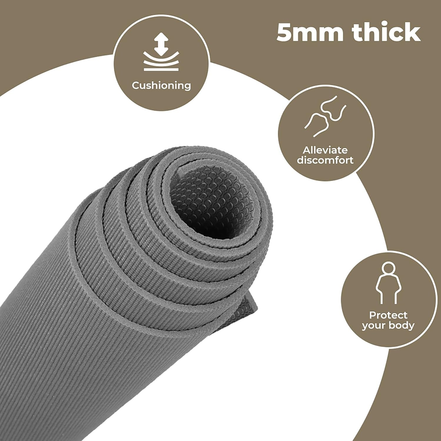 Centra Yoga Mat Lightweight Multipurpose Exercise Mat for Yoga, Pilates, and Home Workout,5Mm Thick Cushion for Joint Support and Stability,183Cm X 83Cm Grey/Green image number 3
