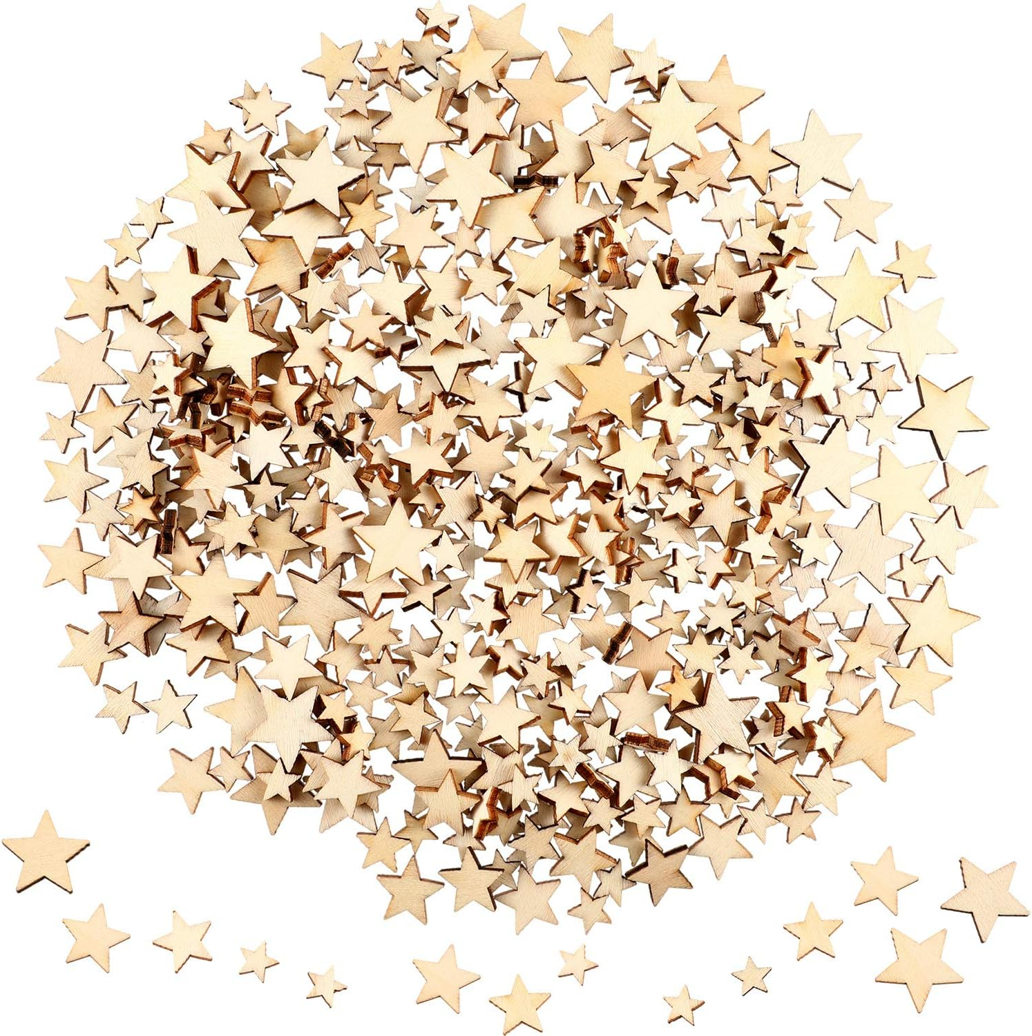 BBTO 400 Pieces Mini Wooden Stars for Crafts Mixed Size Bulk Small Wood Stars Cutout Ornaments Slices Embellishments Tags for DIY Crafts Wedding Party Christmas Decoration image number 4